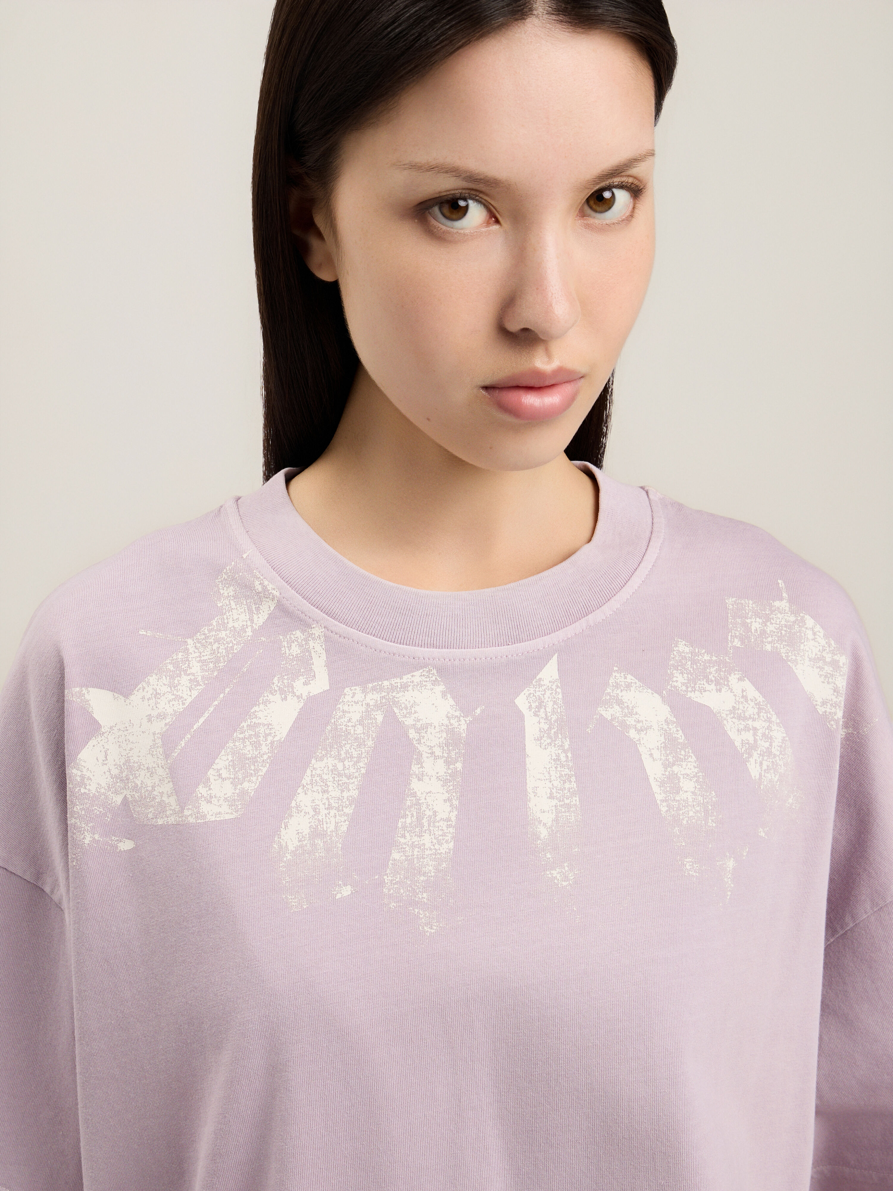 PALM ANGELS Big Neck Logo Loose T-Shirt LILAC OFF WHITE PWAA07BS26JER007