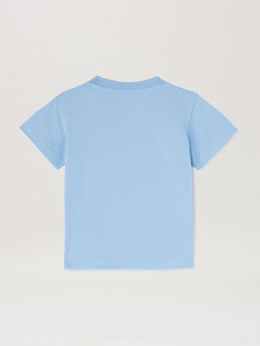 PALM ANGELS  T-SHIRT MIT BÄR LIGHT BLUE BROWN PBXB001S25JER002