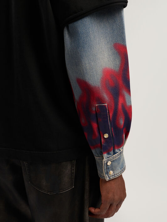 Flames Hybrid Shirt L/S PALM ANGELS Flames Hybrid Shirt L/S VINTAGE BLACK - MEDIUM BLUE PMGE04BF25FAB001