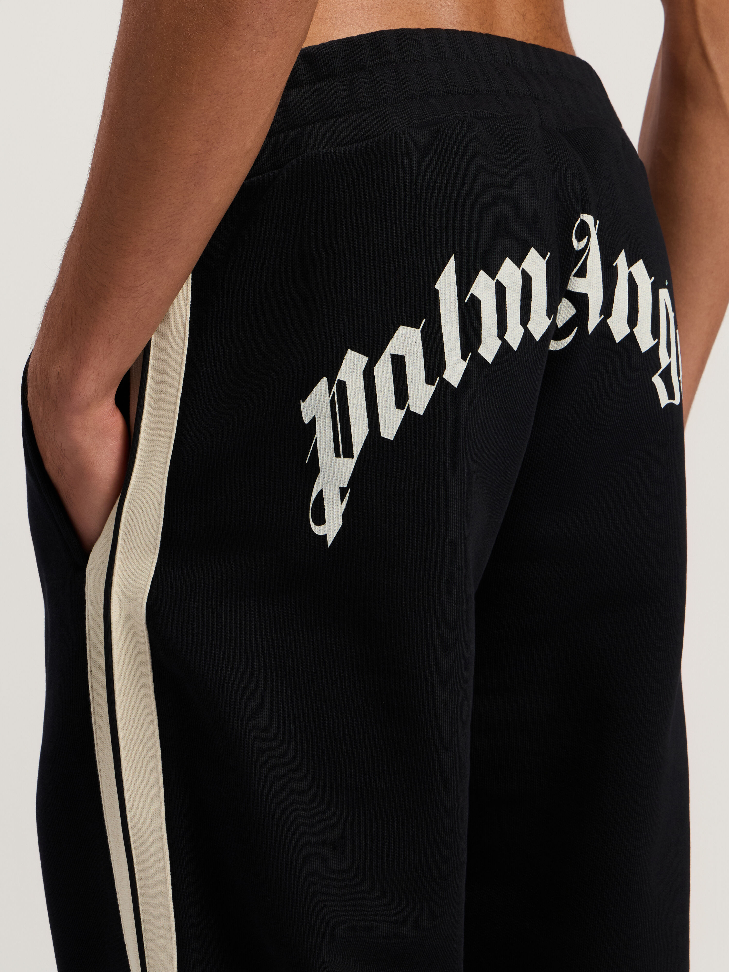 PALM ANGELS Curved Logo Track Sweatpants BLACK - OFF WHITE PMCH02KF25FLE001