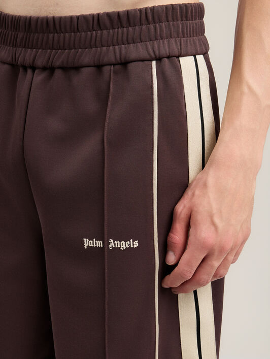 PALM ANGELS Classic Logo Vintage Track Shorts BROWN OFF WHITE PMCL00CS26FAB001