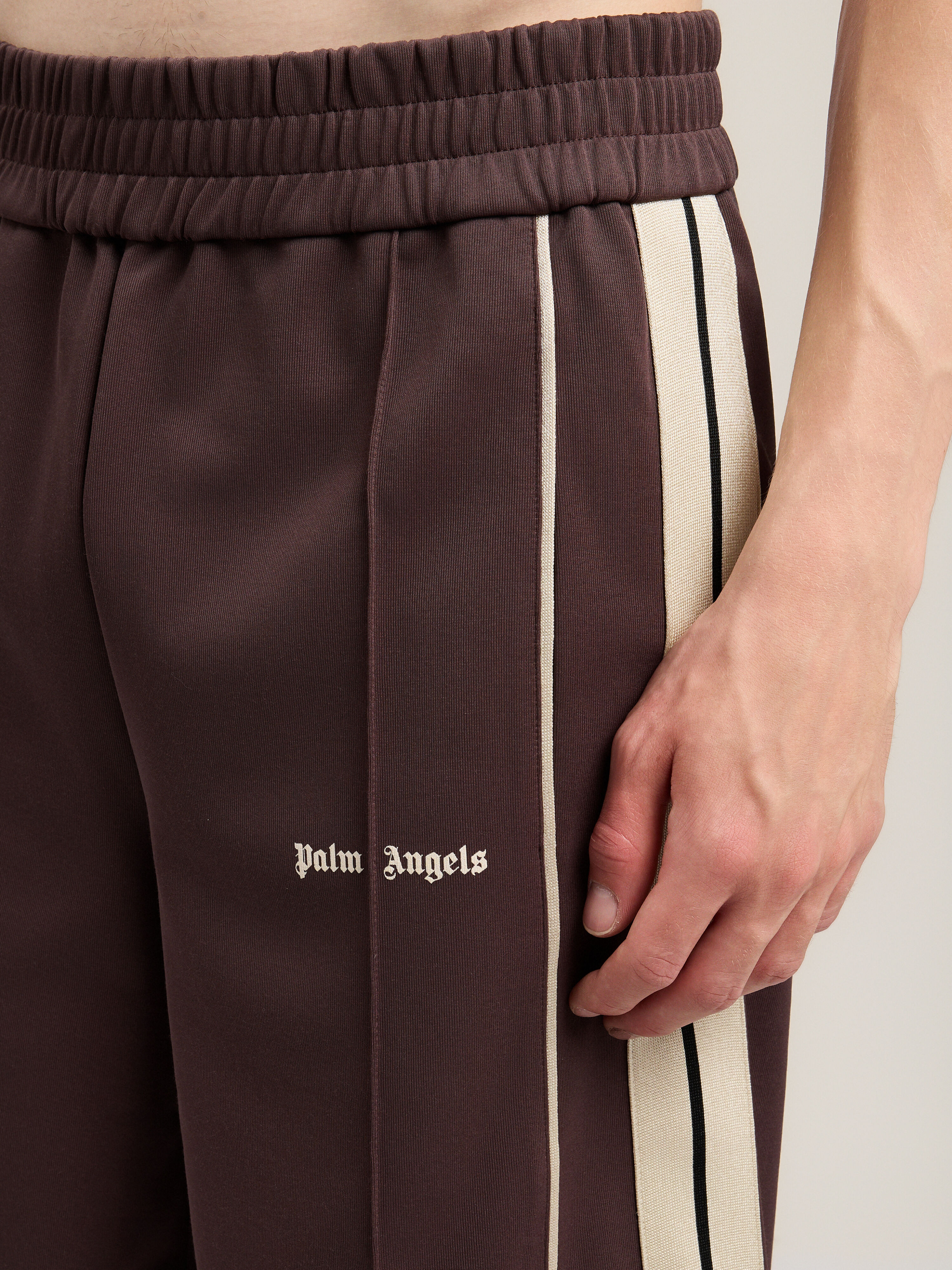 PALM ANGELS Classic Logo Vintage Track Shorts BROWN OFF WHITE PMCL00CS26FAB001