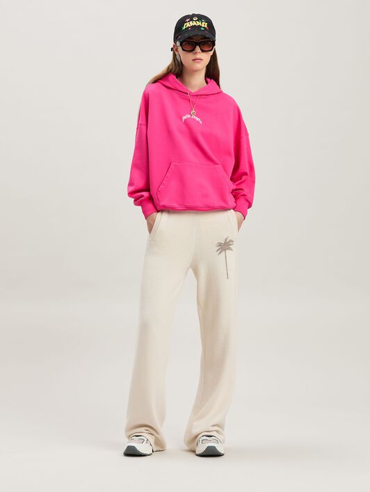 PALM ANGELS  Curved logo hoodie FUCHSIA - SOFT PINK PWBB074S25FLE001