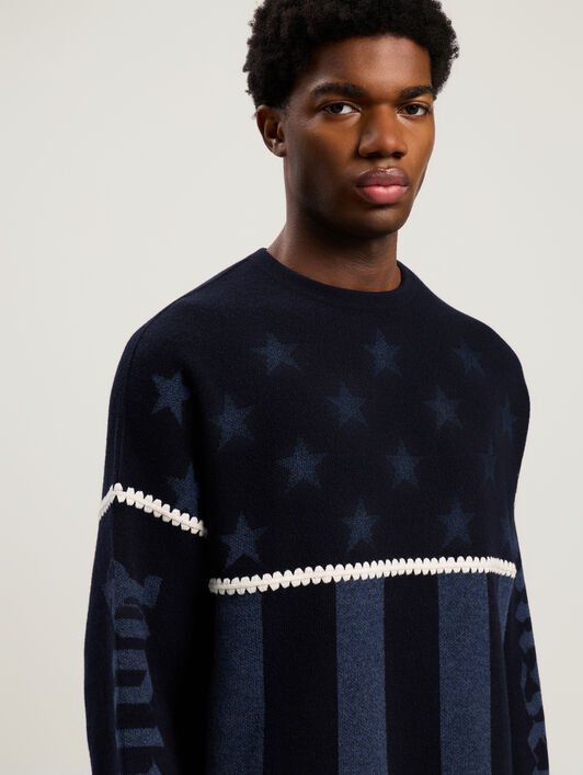 PALM ANGELS Stars&Stripes Sweater NAVY BLUE - DUSTY BLUE PMHE084F25KNI001