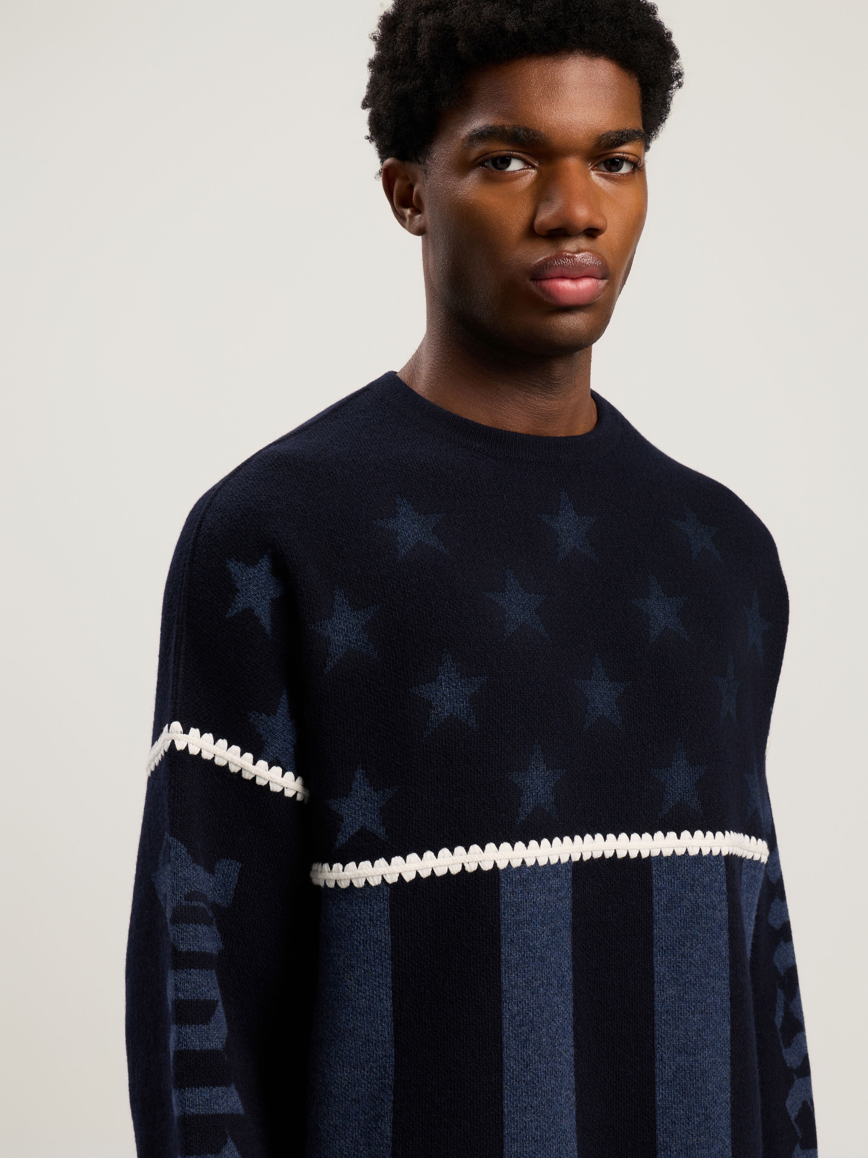 PALM ANGELS Stars&Stripes Sweater NAVY BLUE - DUSTY BLUE PMHE084F25KNI001