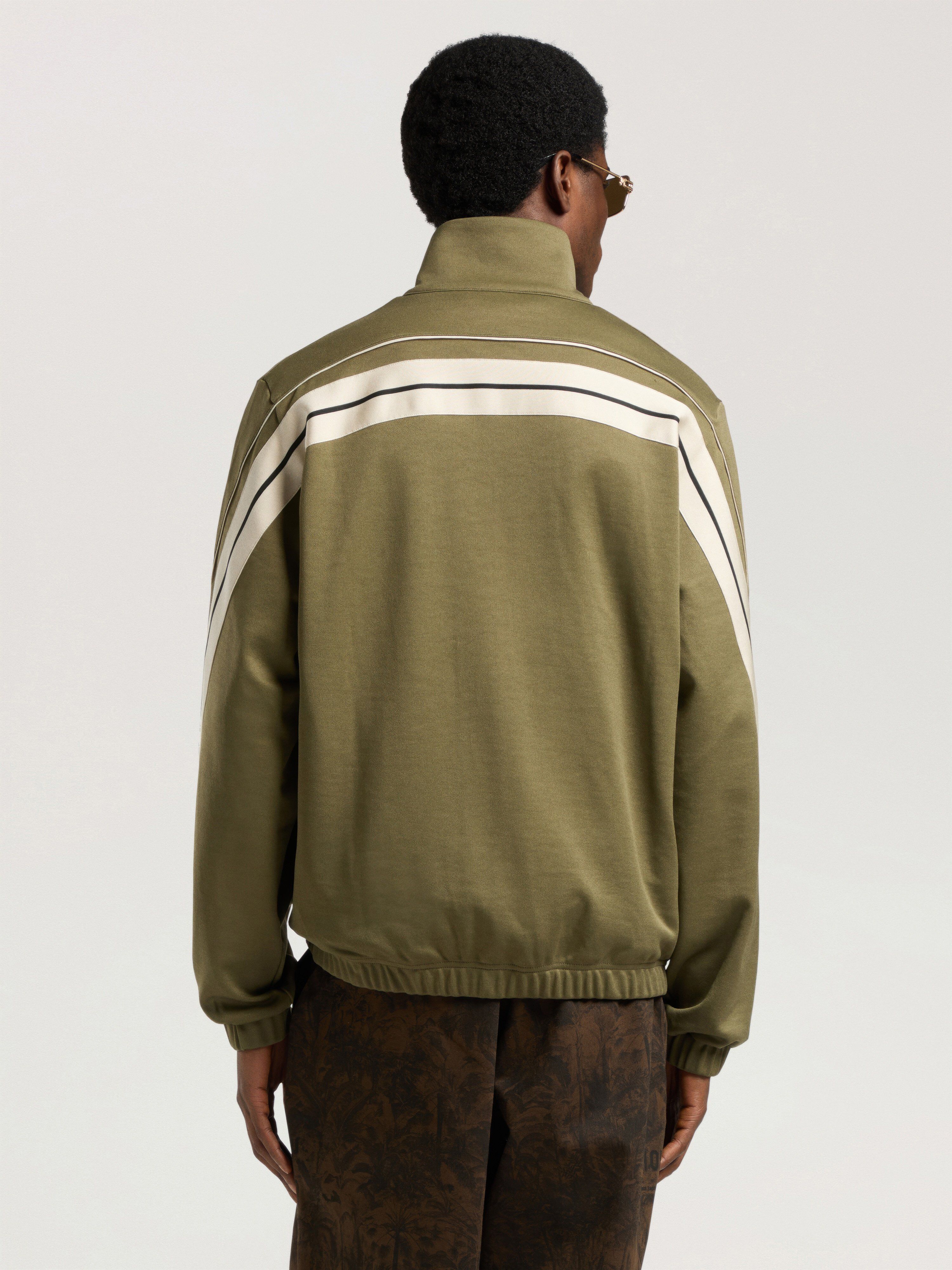 Palm Tree Striped Track Jacket PALM ANGELS Palm Tree Striped Track Jacket OLIVE GREEN - OFF WHITE PAMBD06W26FB01