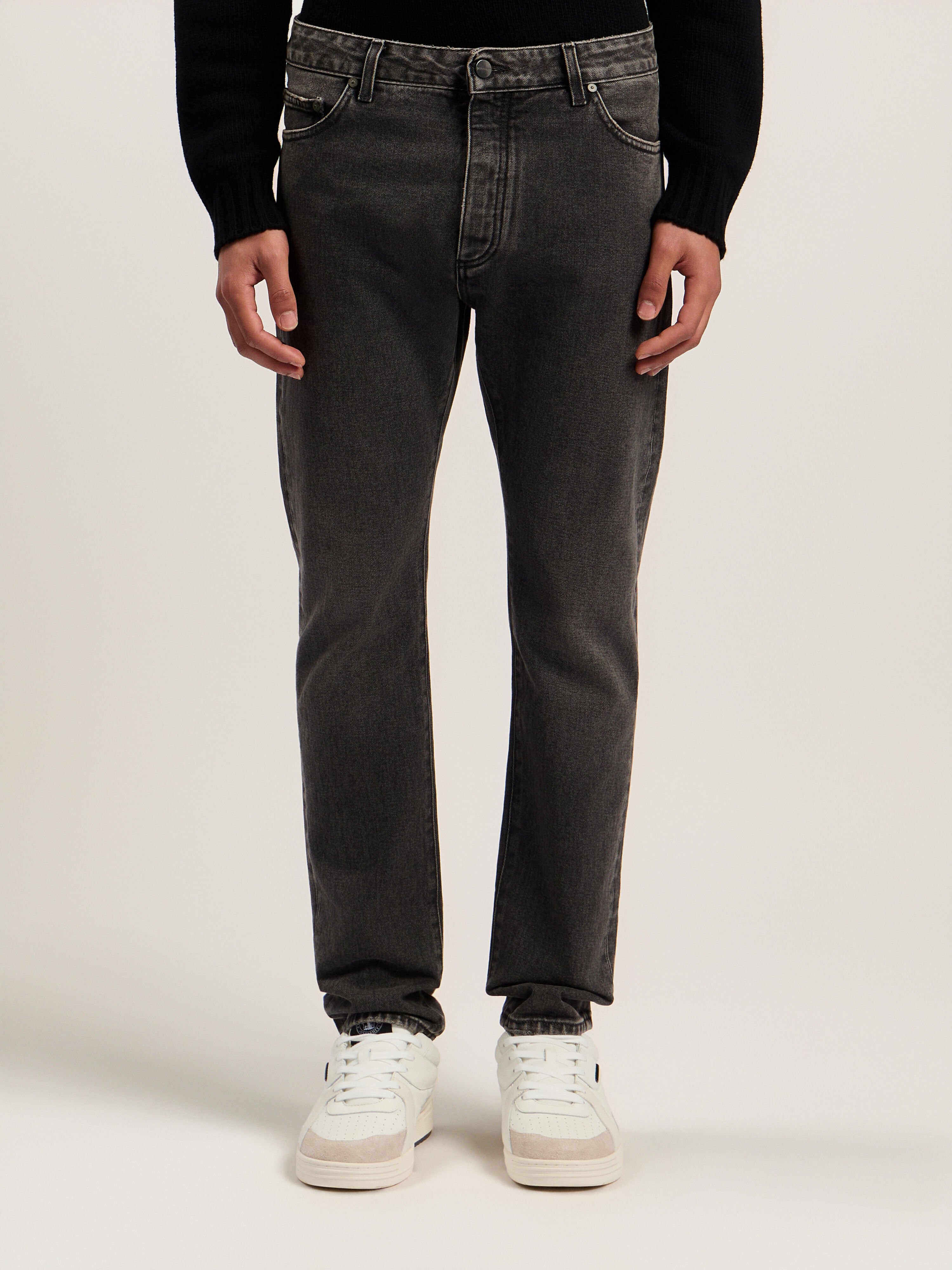Curved Logo Denim Jeans in BLACK WHITE for Men | Palm Angels®