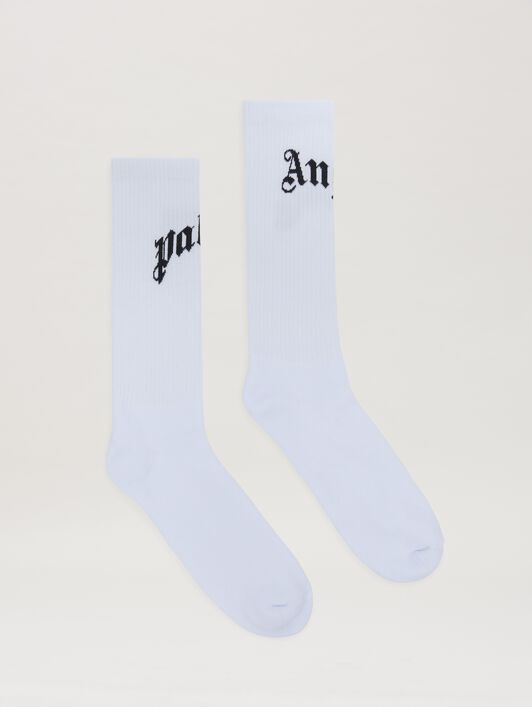 PALM ANGELS  Hohe Socken mit geschwungenem Logo WHITE - BLACK PMRA001S25FAB001