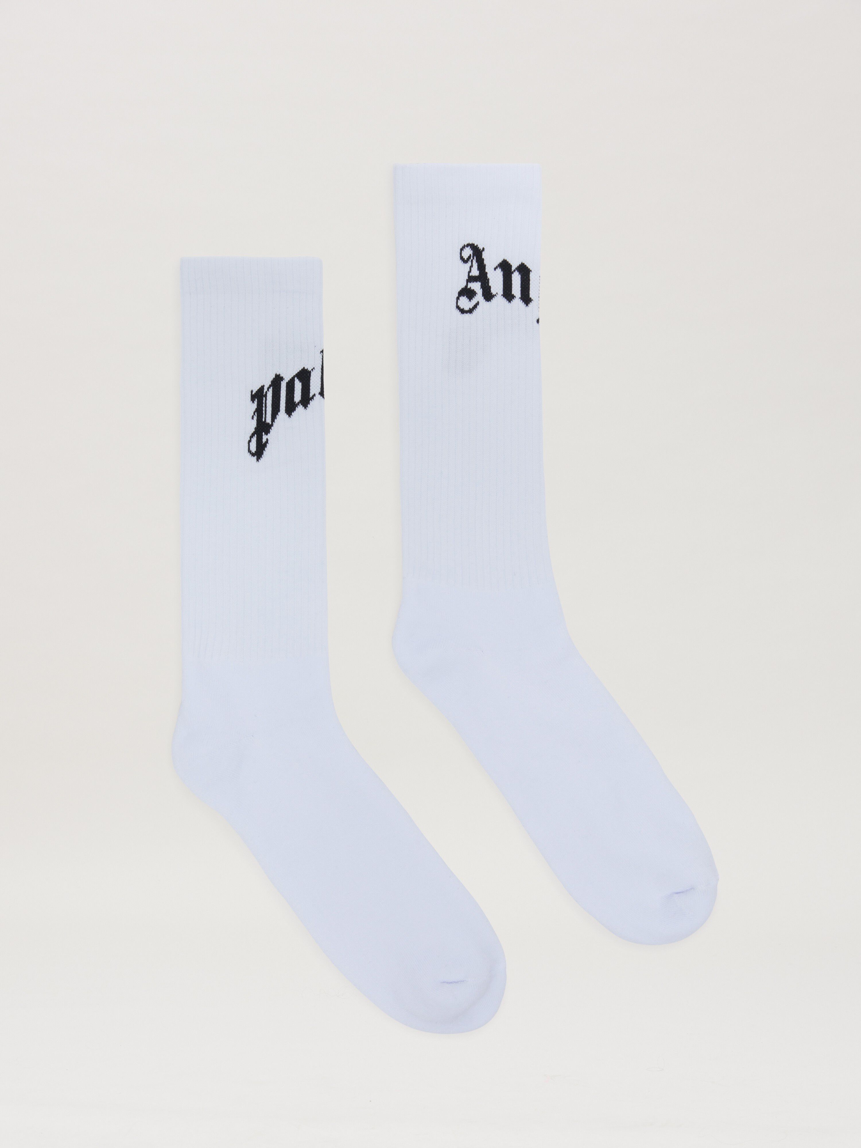 PALM ANGELS  Hohe Socken mit geschwungenem Logo WHITE - BLACK PMRA001S25FAB001
