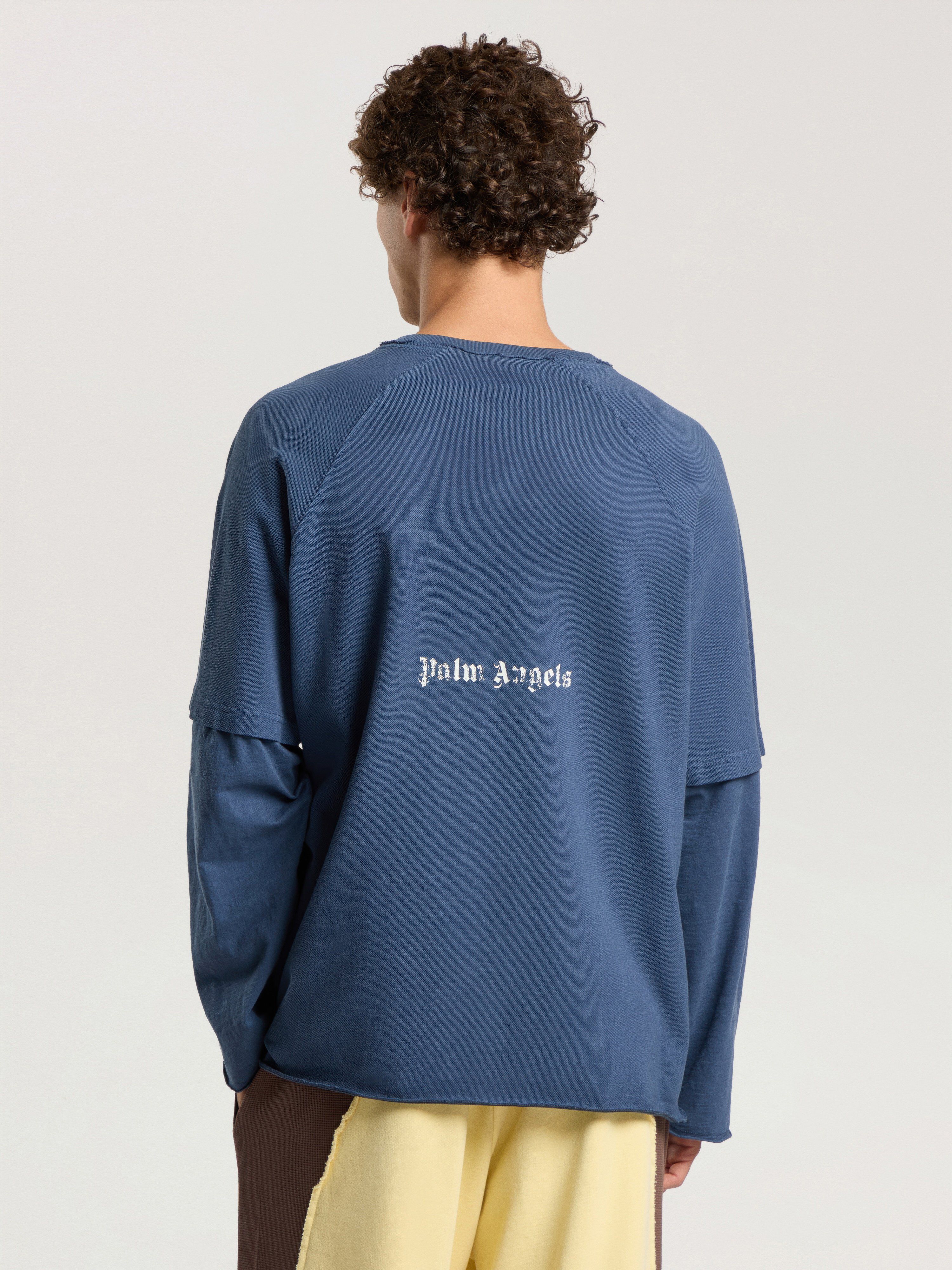 PALM ANGELS Cali Vibes Layered Tee L/S NAVY BLUE - OFF WHITE PAMAB03F26JR01