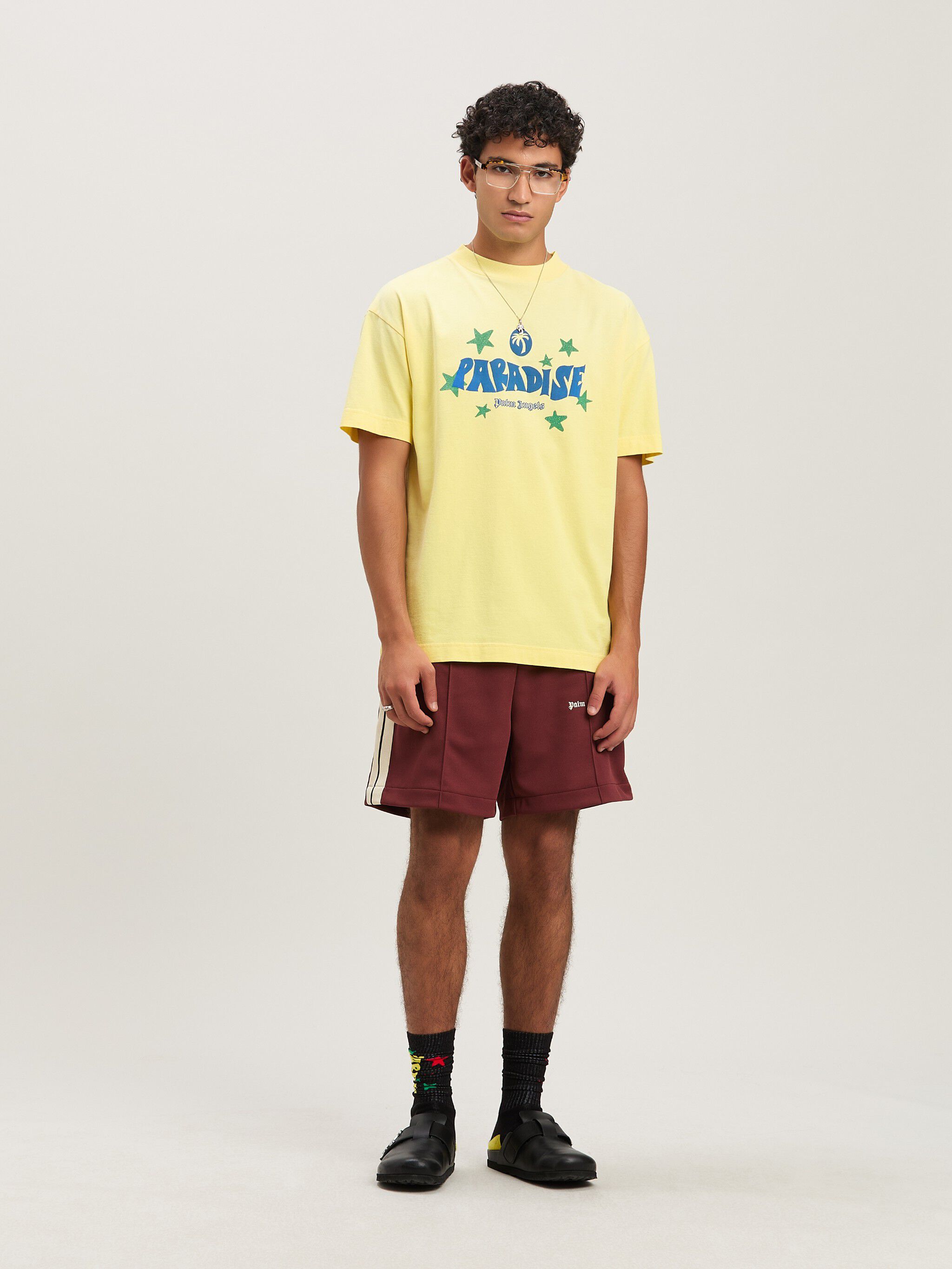 PALM ANGELS  Paradise T-shirt GIALLO - BLU PMAA001S25JER001