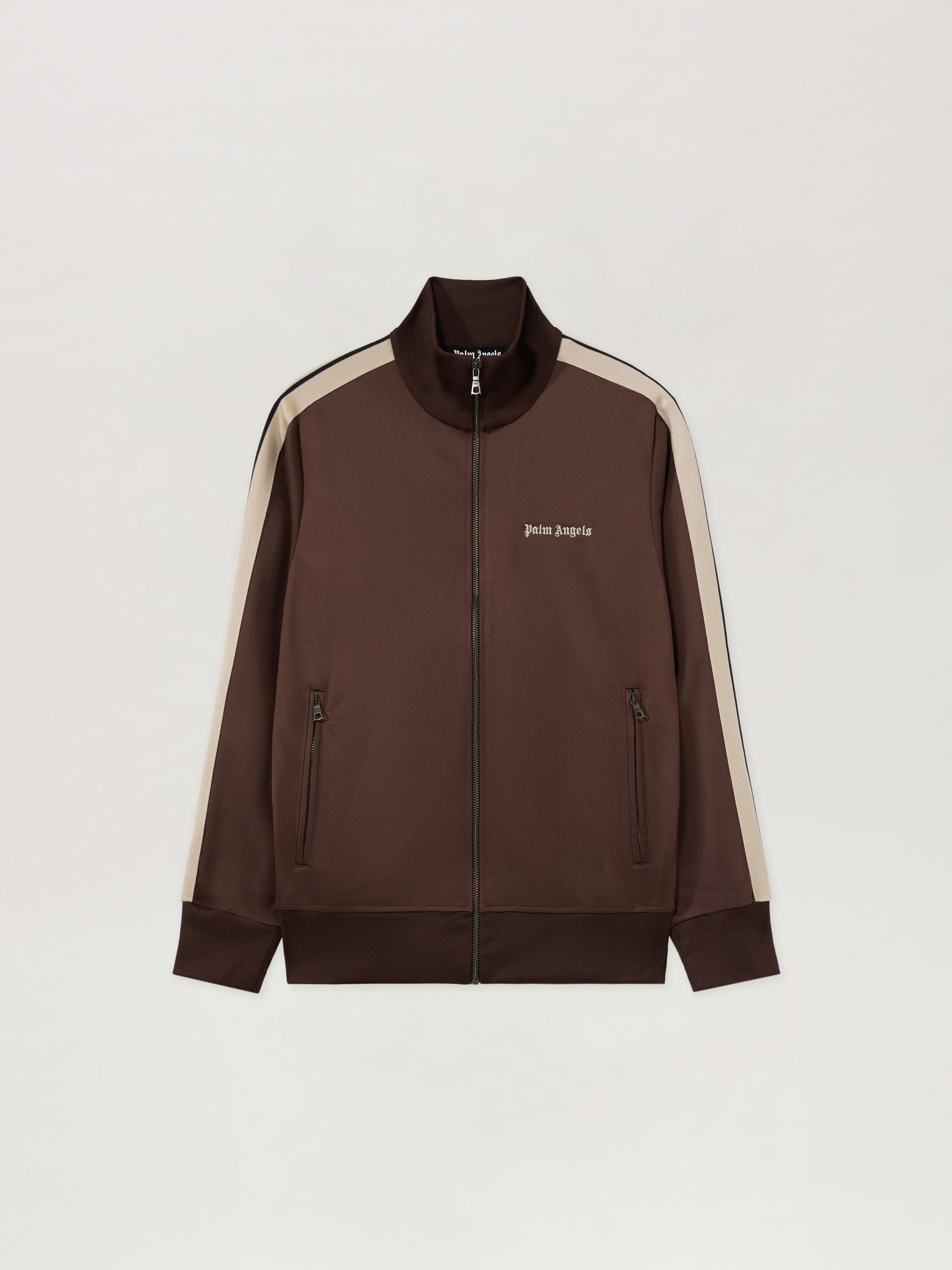 PALM ANGELS Giacca Sportiva Classic Logo BROWN - OFF WHITE PAMBD01F26FB01