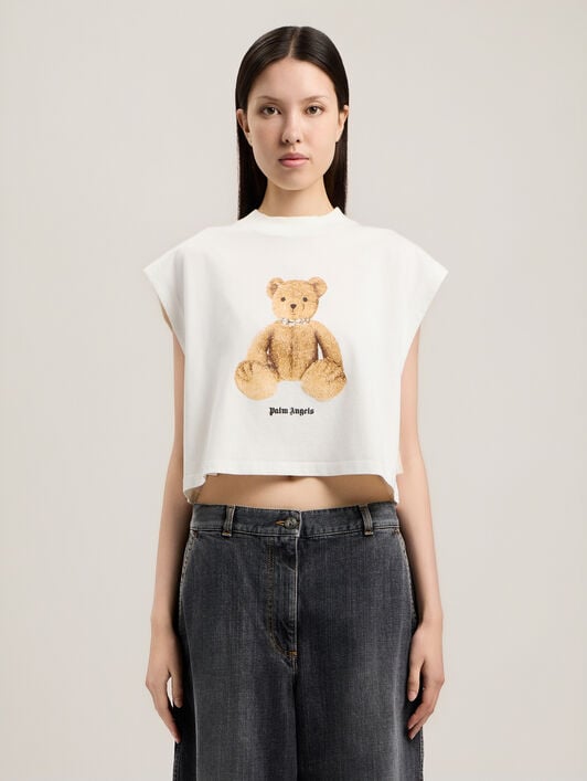 Bear Boxy Tank Top PALM ANGELS Bear Boxy Tank Top OFF WHITE BROWN PWAC022S26JER002
