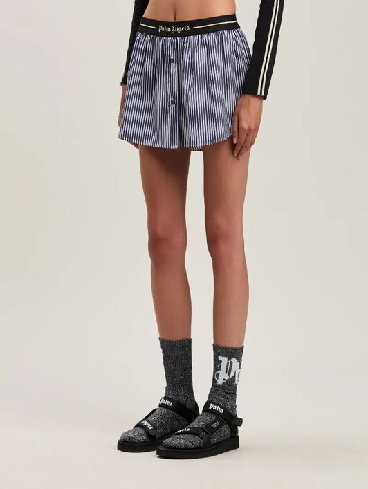PALM ANGELS  Logo band striped mini skirt NAVY BLUE - OFF WHITE PWCC087S25FAB001