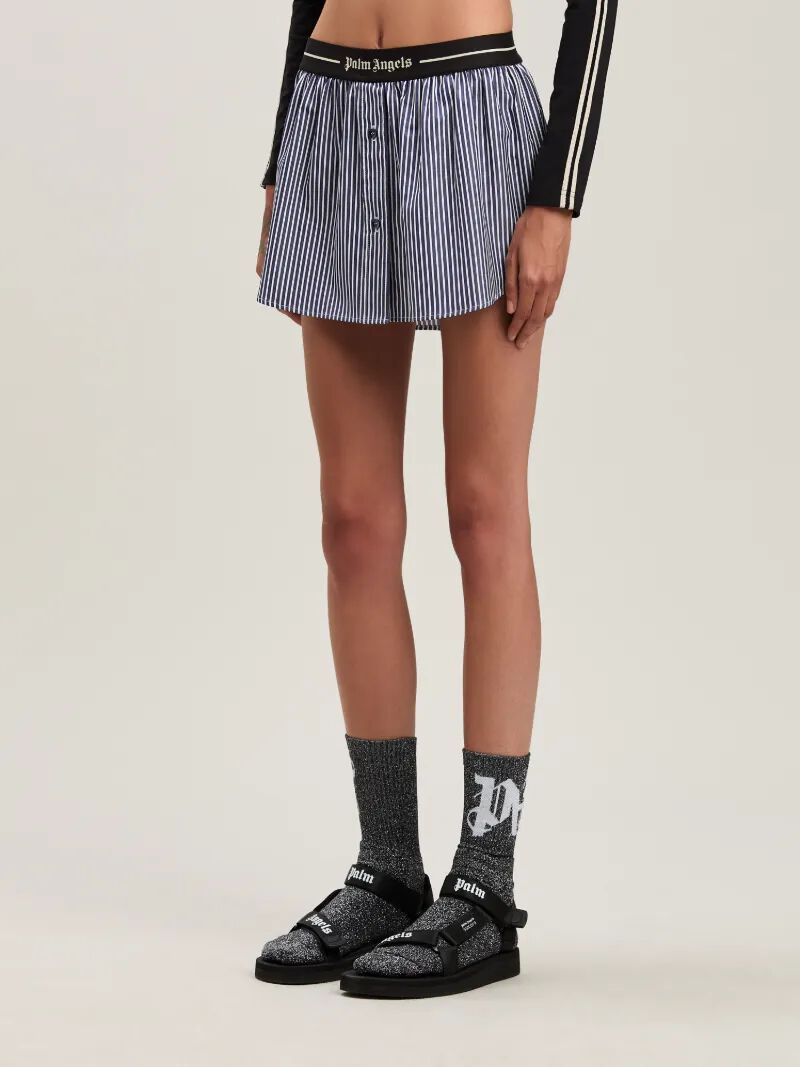PALM ANGELS  Logo band striped mini skirt NAVY BLUE - OFF WHITE PWCC087S25FAB001