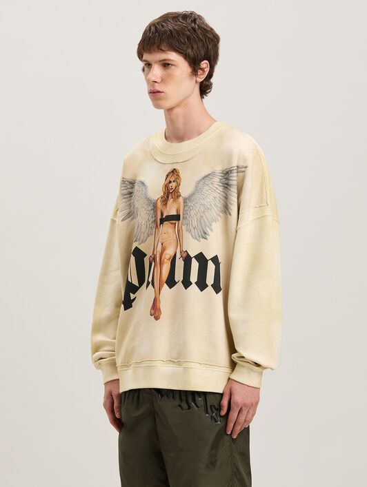 PALM ANGELS  Pin Up Sweatshirt IVORY - BLACK PMBA080S25FLE002