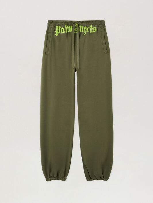 PALM ANGELS Waist Logo Sweatpants MILITARY GREEN LIME PMCH025S26FLE001