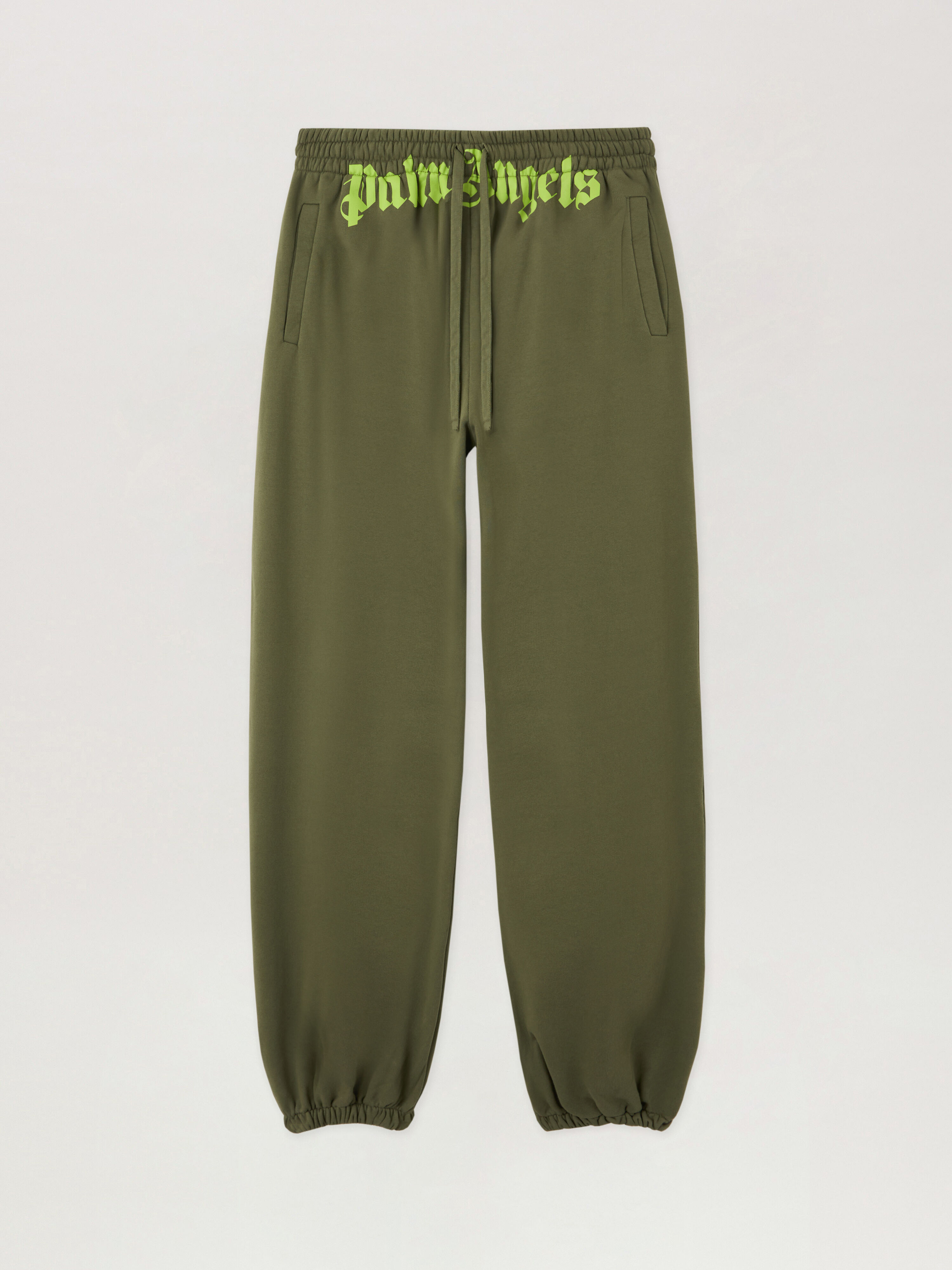 PALM ANGELS Waist Logo Sweatpants MILITARY GREEN LIME PMCH025S26FLE001