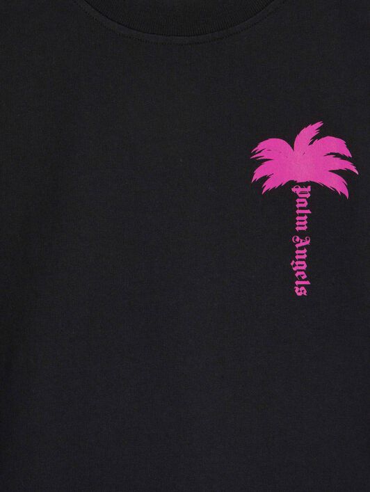 PALM ANGELS  The Palm T-Shirt BLACK FUCHSIA FLUO PGAA002S25JER001