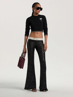 PALM ANGELS Logo Essential Sequins Pants BLACK - CREAM PAWCJ06W26FB01