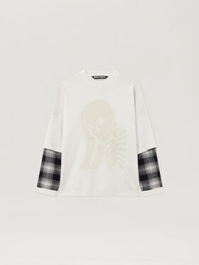 PALM ANGELS Skull Double Long-Sleeved Shirt OFF WHITE LIGHT GREY PMAB05ES26JER001