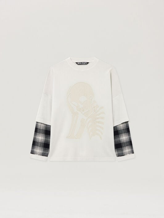 PALM ANGELS Skull Double Long-Sleeved Shirt OFF WHITE LIGHT GREY PMAB05ES26JER001