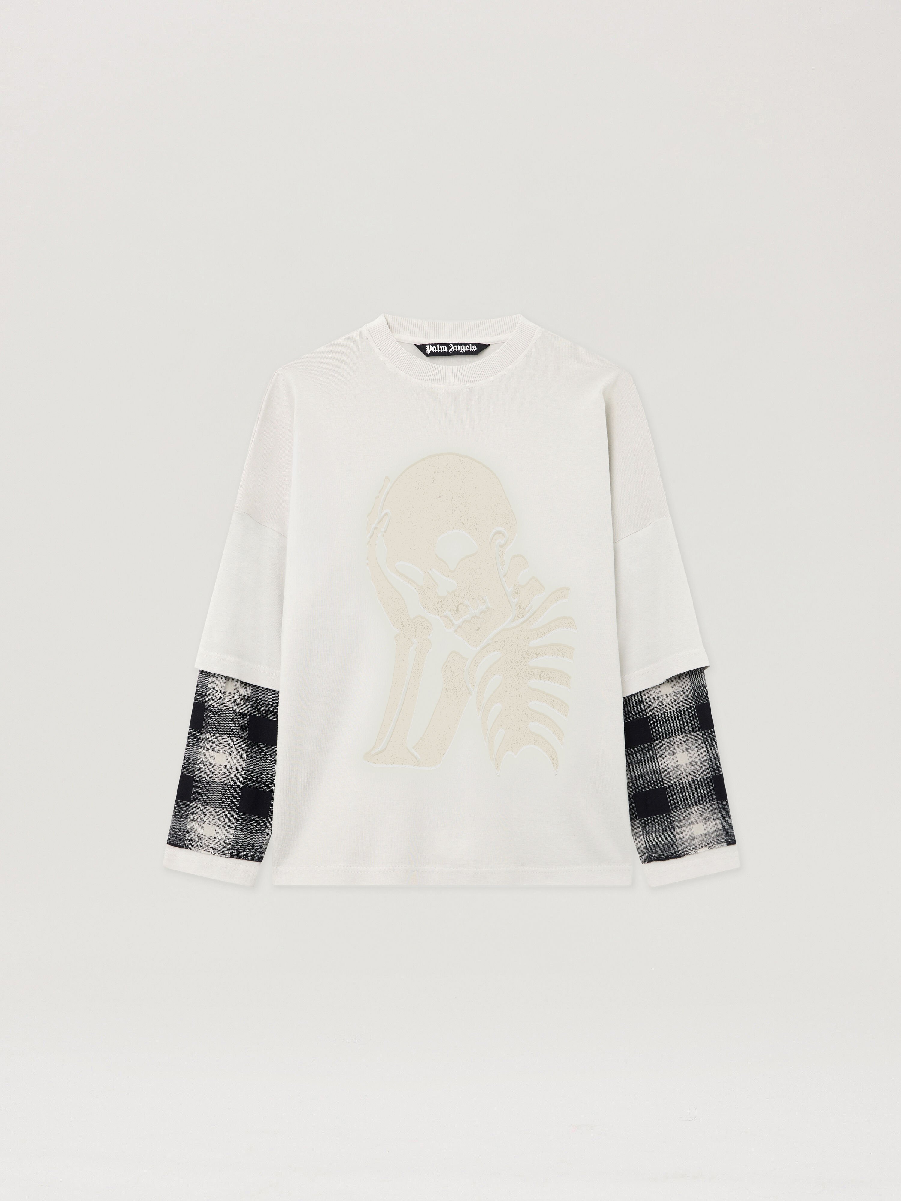 PALM ANGELS Skull Double Long-Sleeved Shirt OFF WHITE LIGHT GREY PMAB05ES26JER001