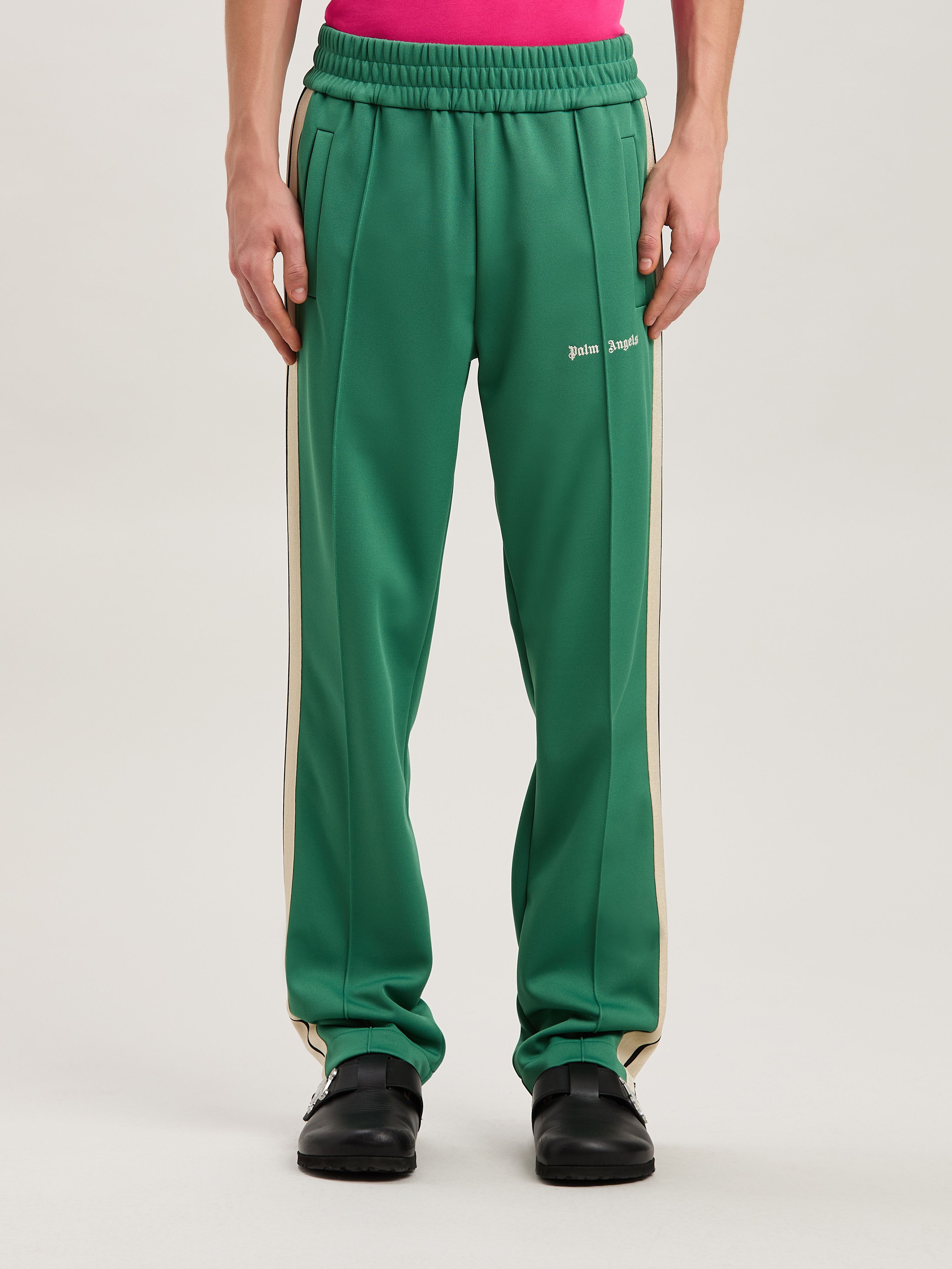 PALM ANGELS  Trainingshose mit gesticktem Logo FOREST GREEN - OFF WHITE PMCJ020S25FAB001