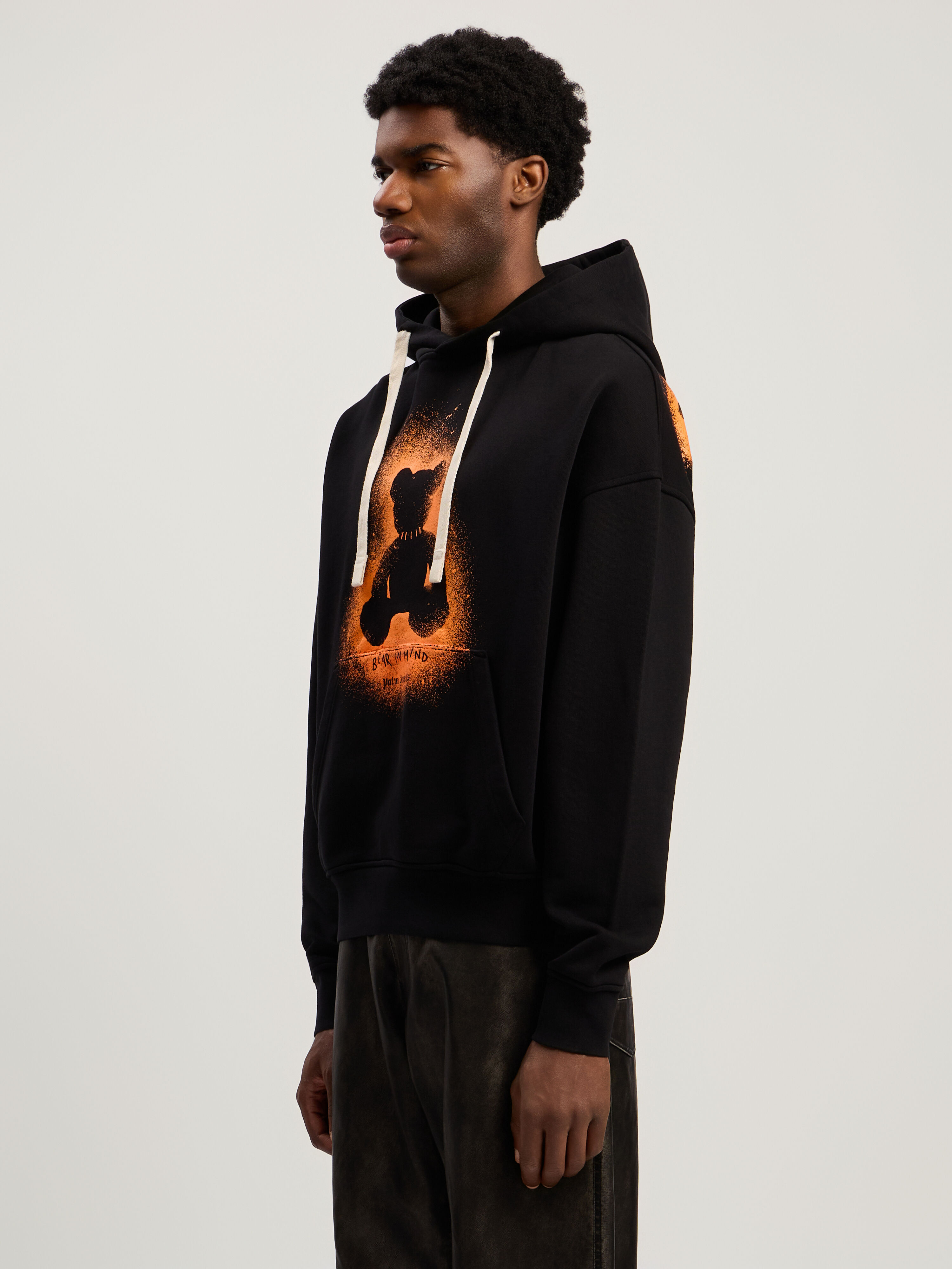 PALM ANGELS Spray Bear Loose Hoodie BLACK - ORANGE FLUO PMBB17EF25FLE005