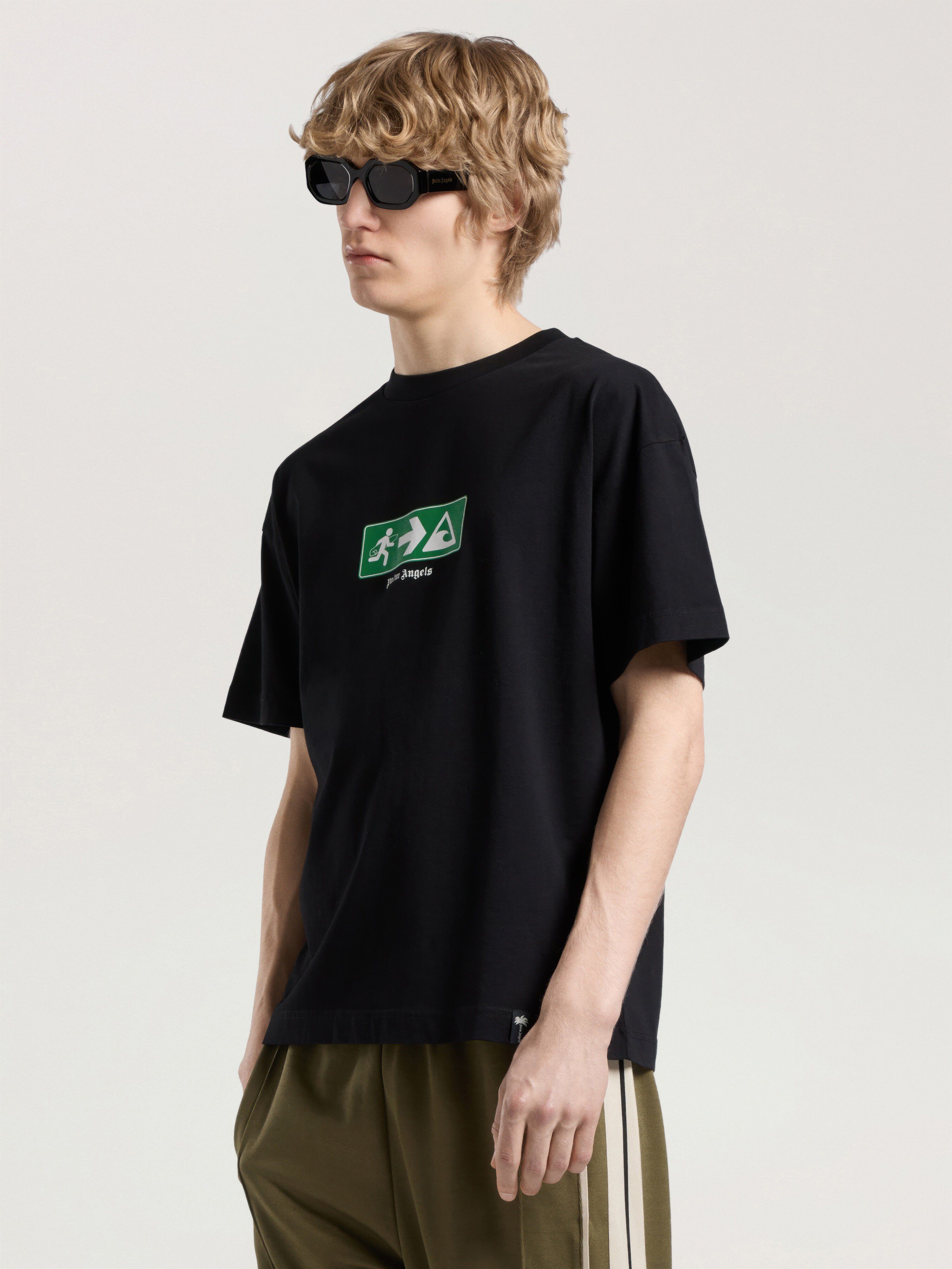 Street Signals Regular T-Shirt PALM ANGELS Street Signals Regular T-Shirt BLACK - GREEN PAMAA01W26JR09