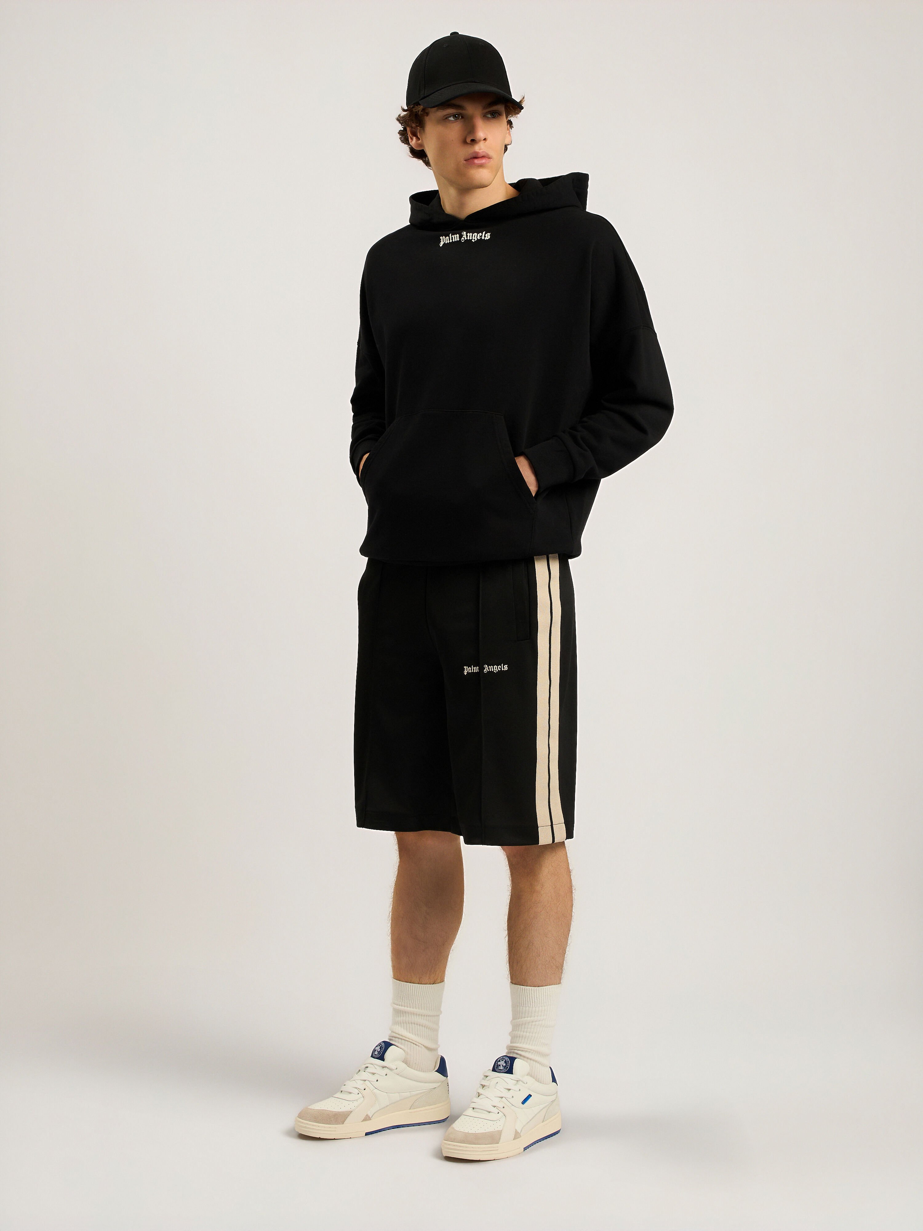 PALM ANGELS Classic Logo Track Shorts BLACK - OFF WHITE PAMCL01F26FB01