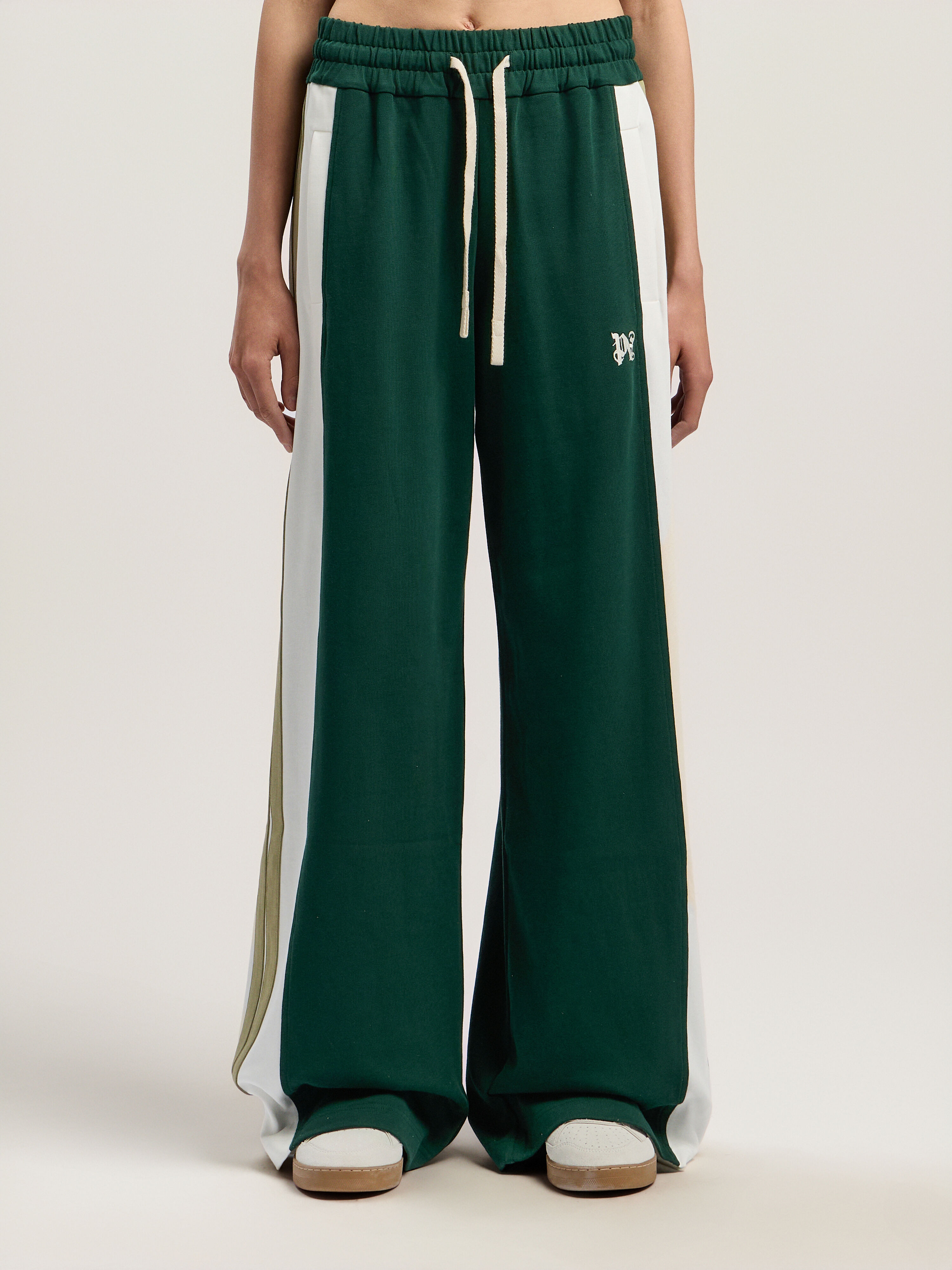 PALM ANGELS Monogram Colorblock Sweatpant DARK GREEN - OFF WHITE PWCH028F25FAB001