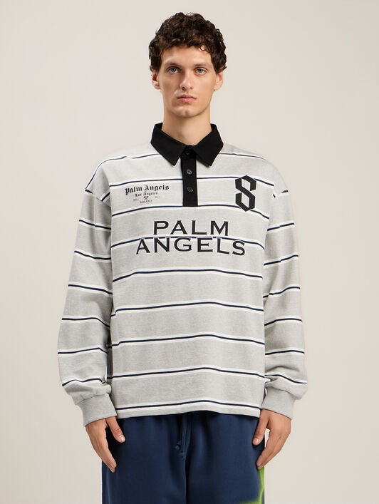 PALM ANGELS Palm Sport Long-Sleeved Polo Shirt MELANGE GREY BLACK PMGC01DS26FAB001