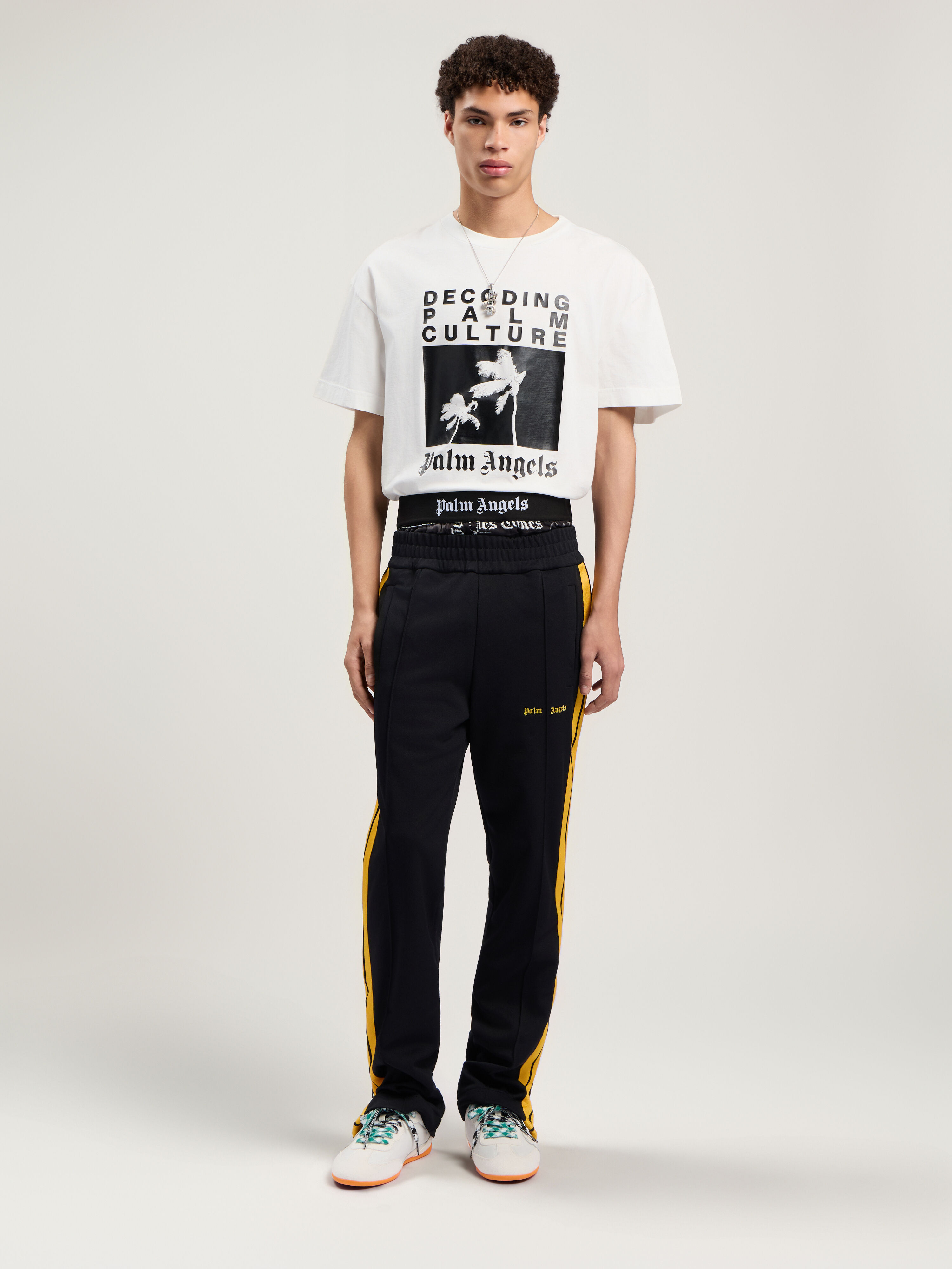 PALM ANGELS Decoding Palm Culture Regular T-Shirt OFF WHITE - BLACK PMAA109F25JER006