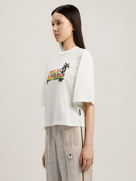 PALM ANGELS Sunset Graphic Boxy T-Shirt OFF WHITE MULTICOLOR PWAA079S26JER007