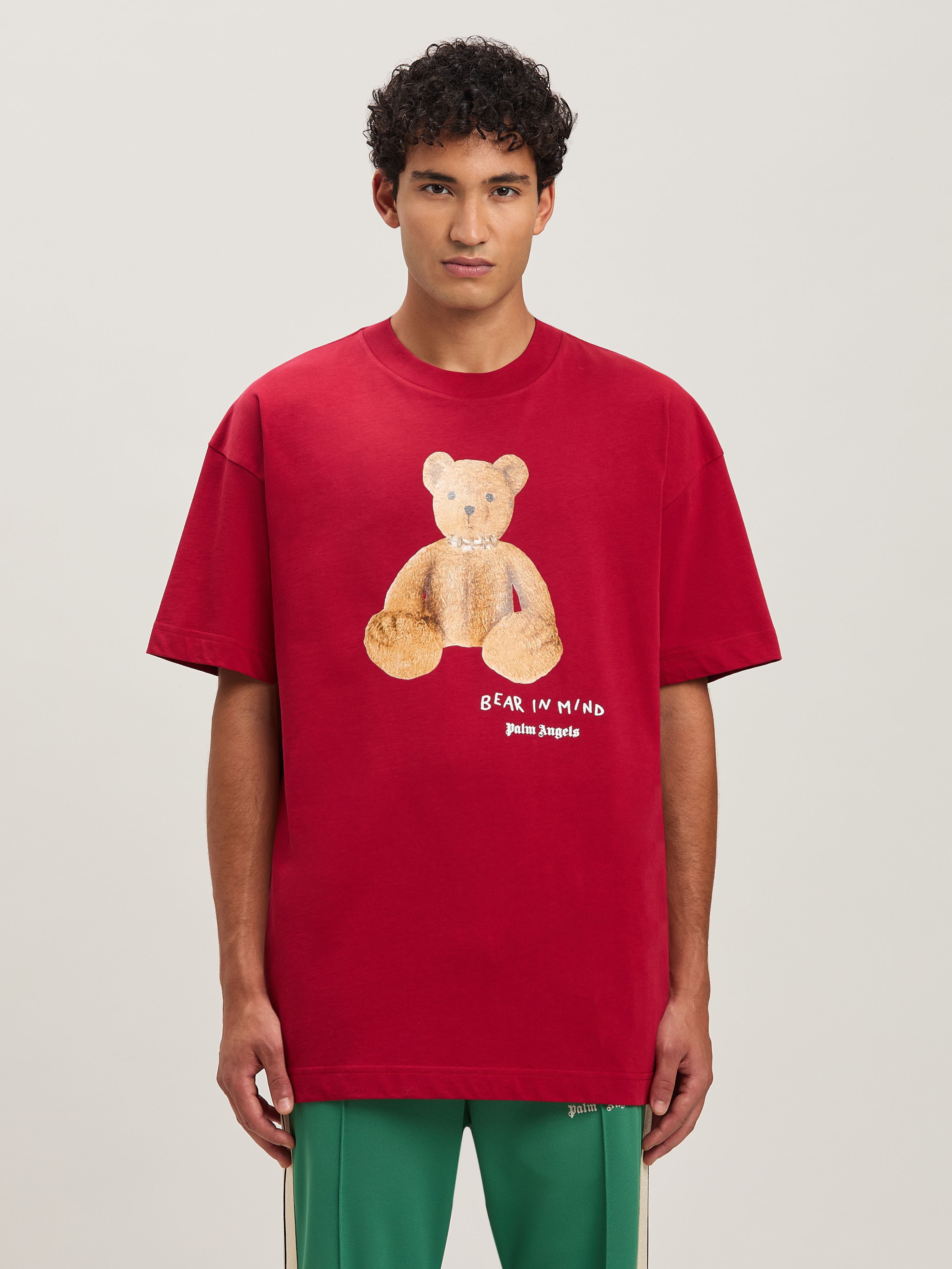 PALM ANGELS  Bear in Mind T-shirt RED - BROWN PMAA001S25JER005