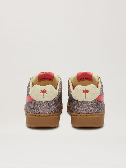 PALM ANGELS  Palm Beach University glitter sneakers SILVER - STRAWBERRY RED PGIA014S25LEA001