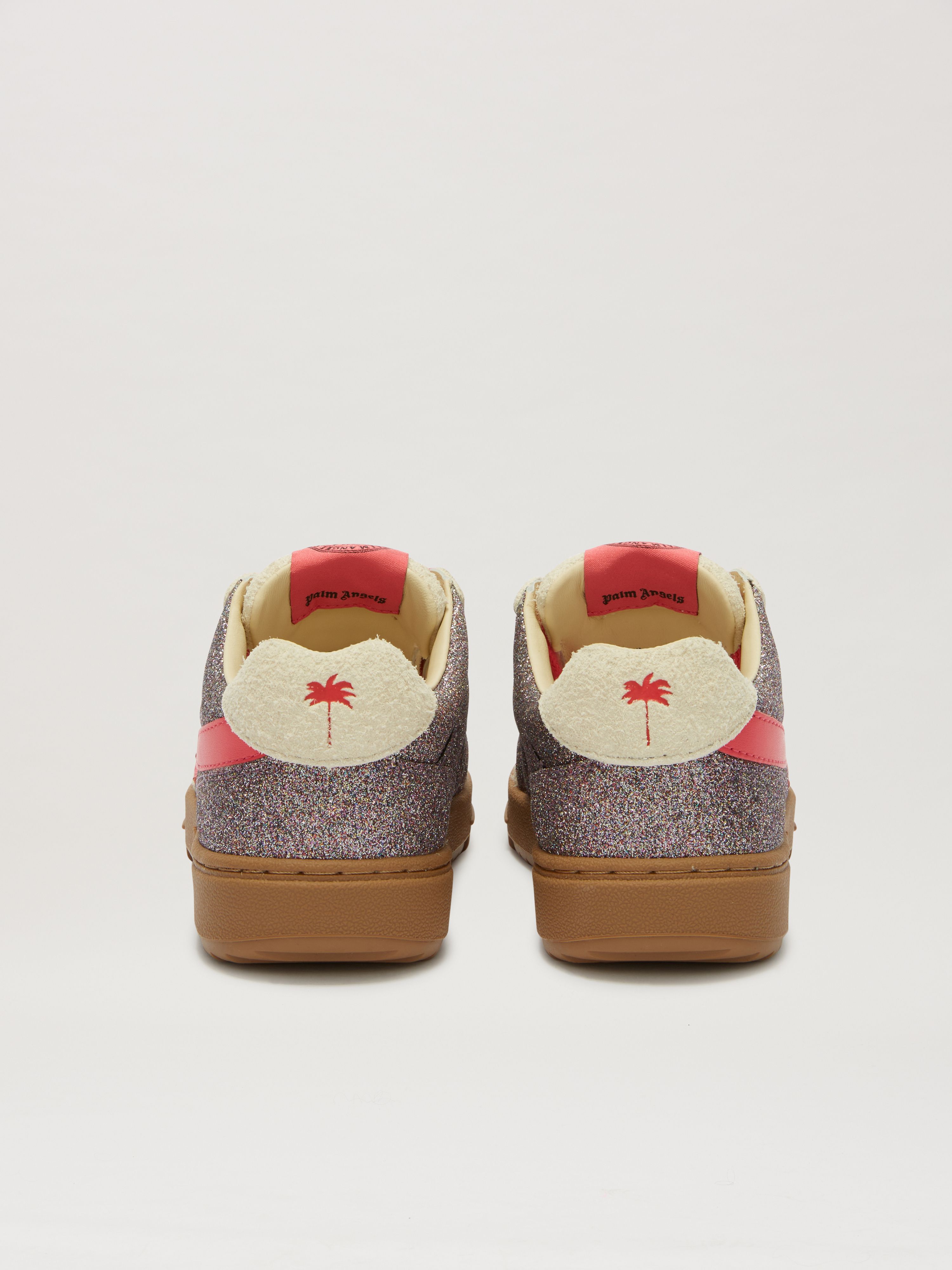 PALM ANGELS  Palm Beach University glitter sneakers SILVER - STRAWBERRY RED PGIA014S25LEA001