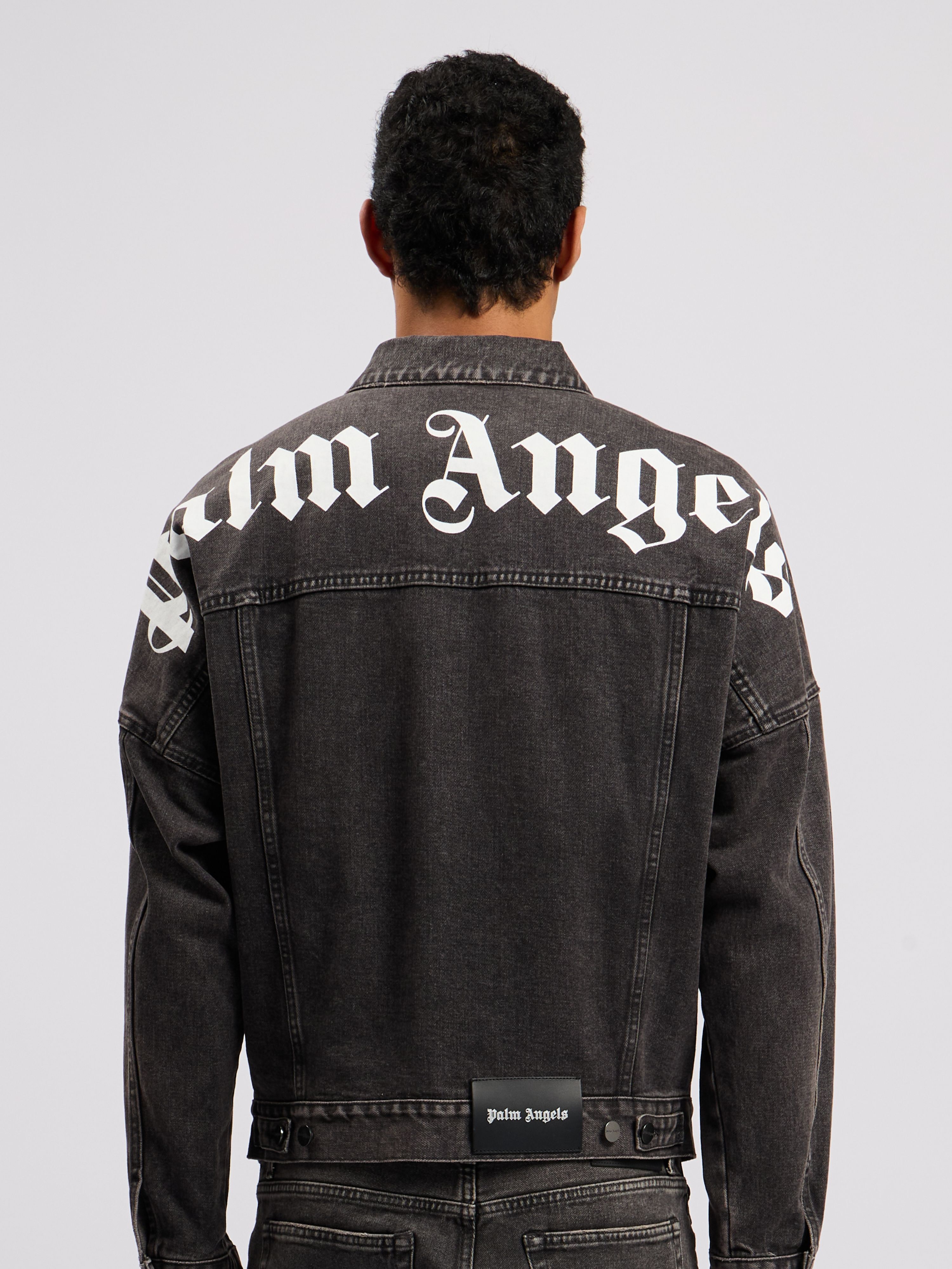 Back Logo Over Denim Jkt in BLACK WHITE for Men | Palm Angels®