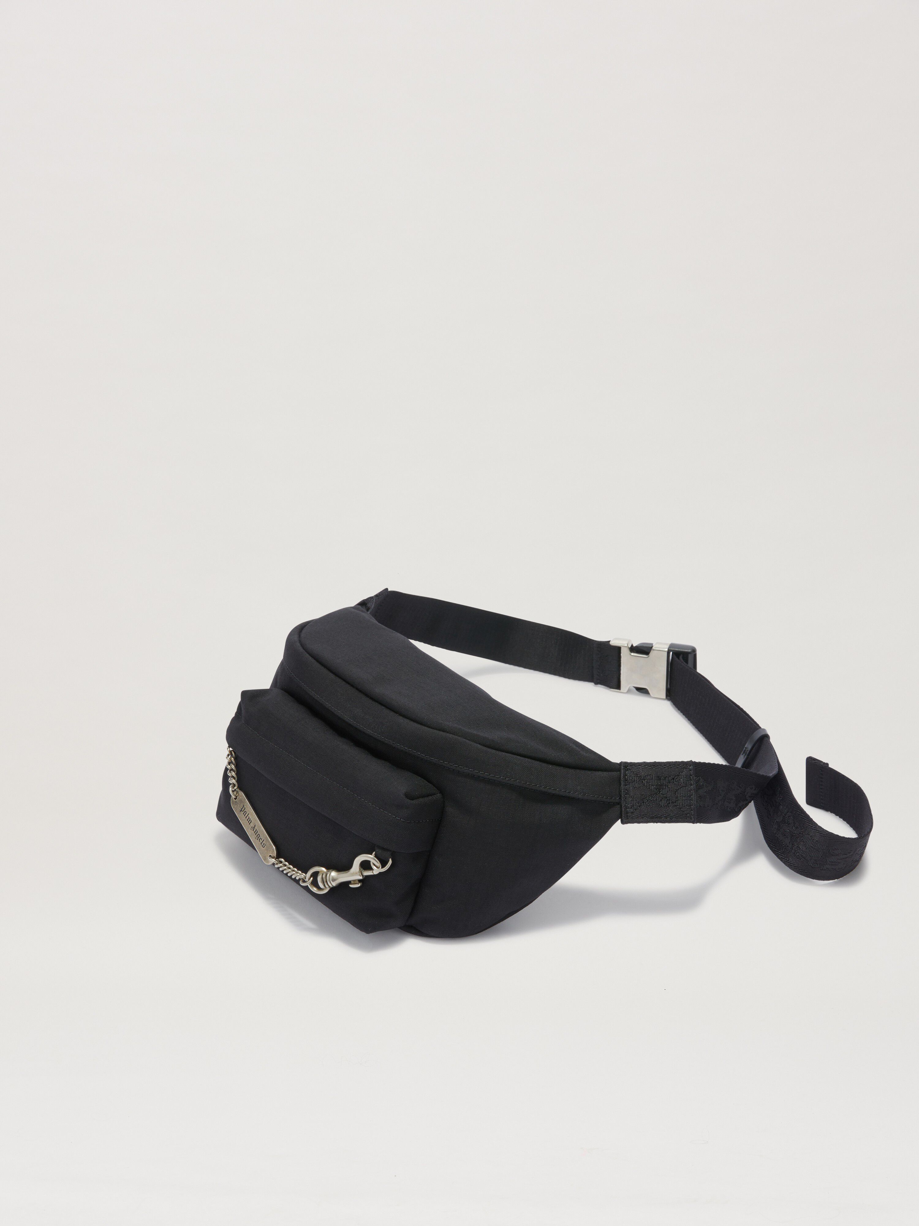 PALM ANGELS  Metallic logo plate fanny pack BLACK PMNO00AS25FAB001
