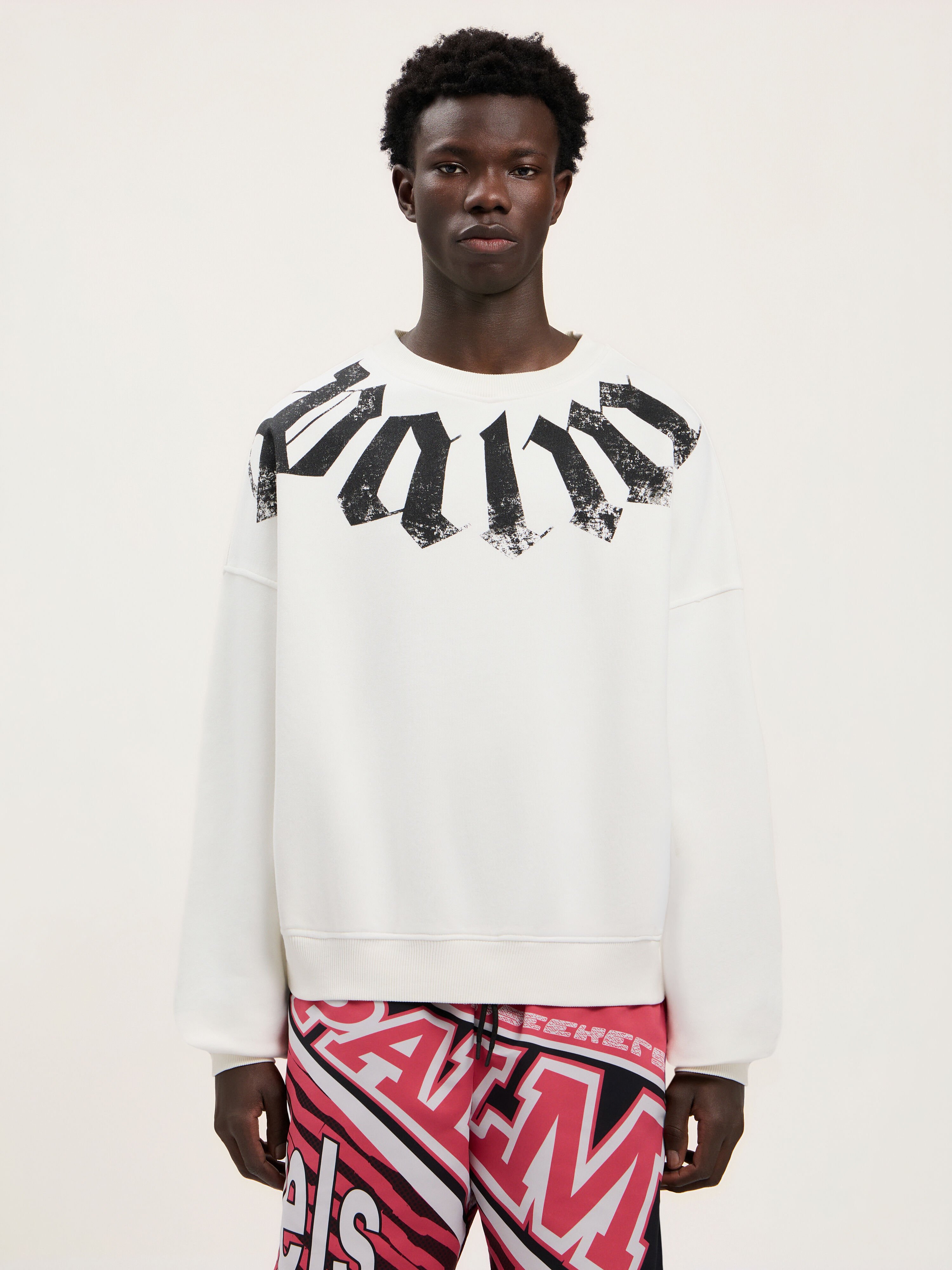 PALM ANGELS Big Neck Logo Loose Sweatshirt OFF WHITE BLACK PMBA08JS26FLE001