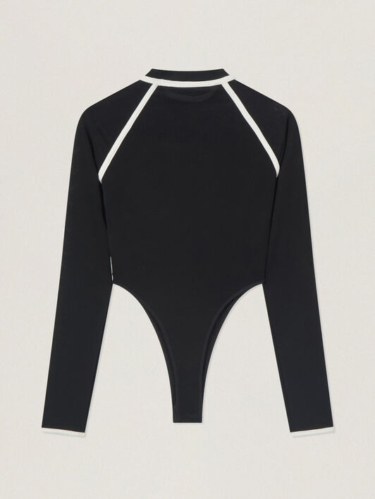 PALM ANGELS Curved Logo Fitted Body Long Sleeve BLACK - OFF WHITE PAWDD01F26FB01