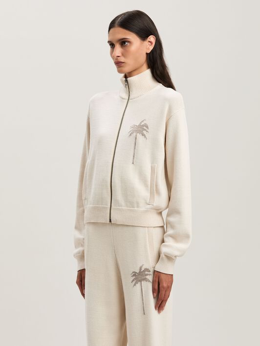 PALM ANGELS  Strickjacke mit Palme OFF WHITE - CAMEL PWHA061S25KNI001
