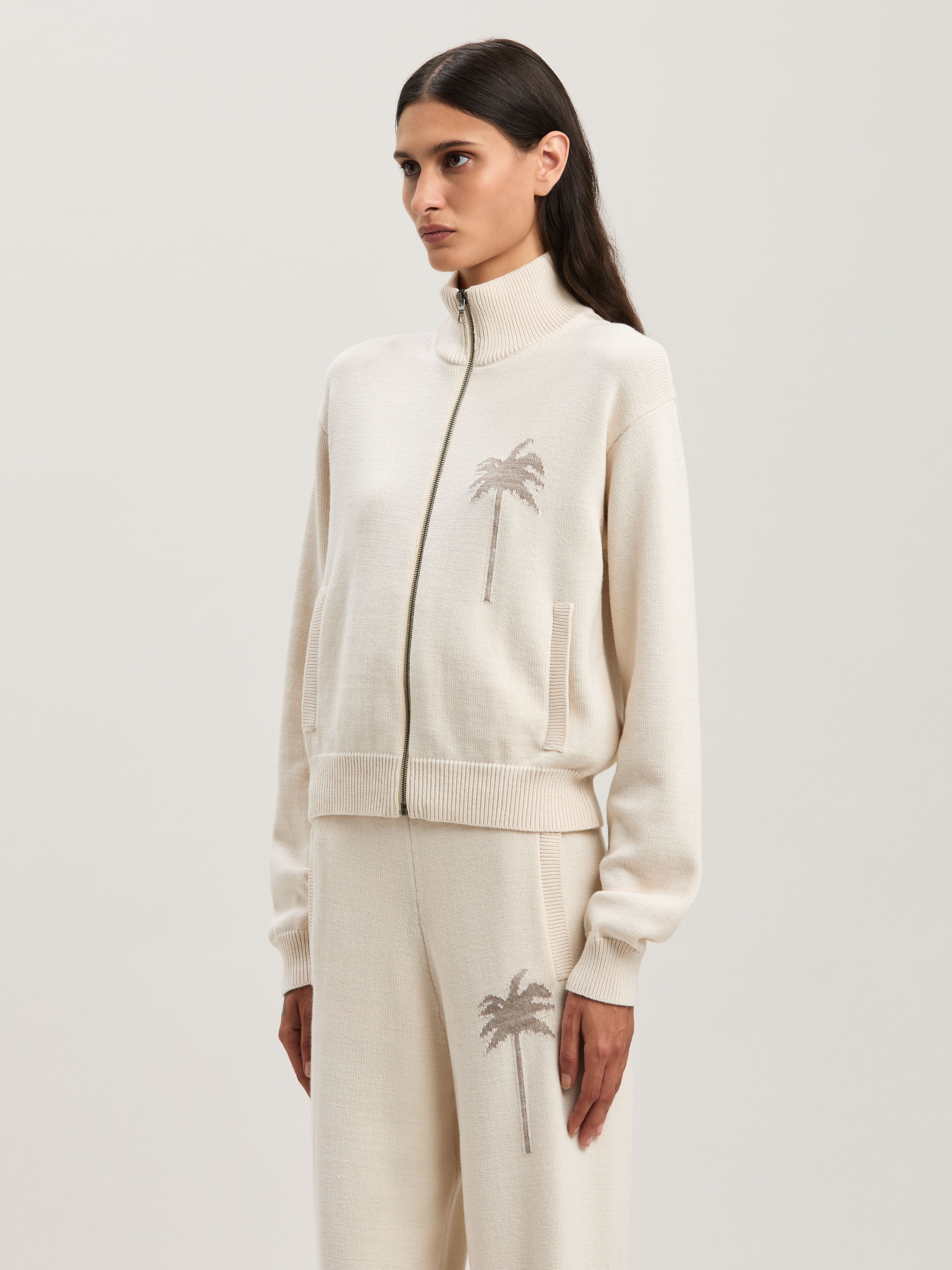 PALM ANGELS  Strickjacke mit Palme OFF WHITE - CAMEL PWHA061S25KNI001