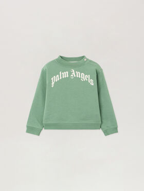 PALM ANGELS Curved Logo Sweatshirt LIGHT GREEN OFF WHITE PBXC001F25FLE002