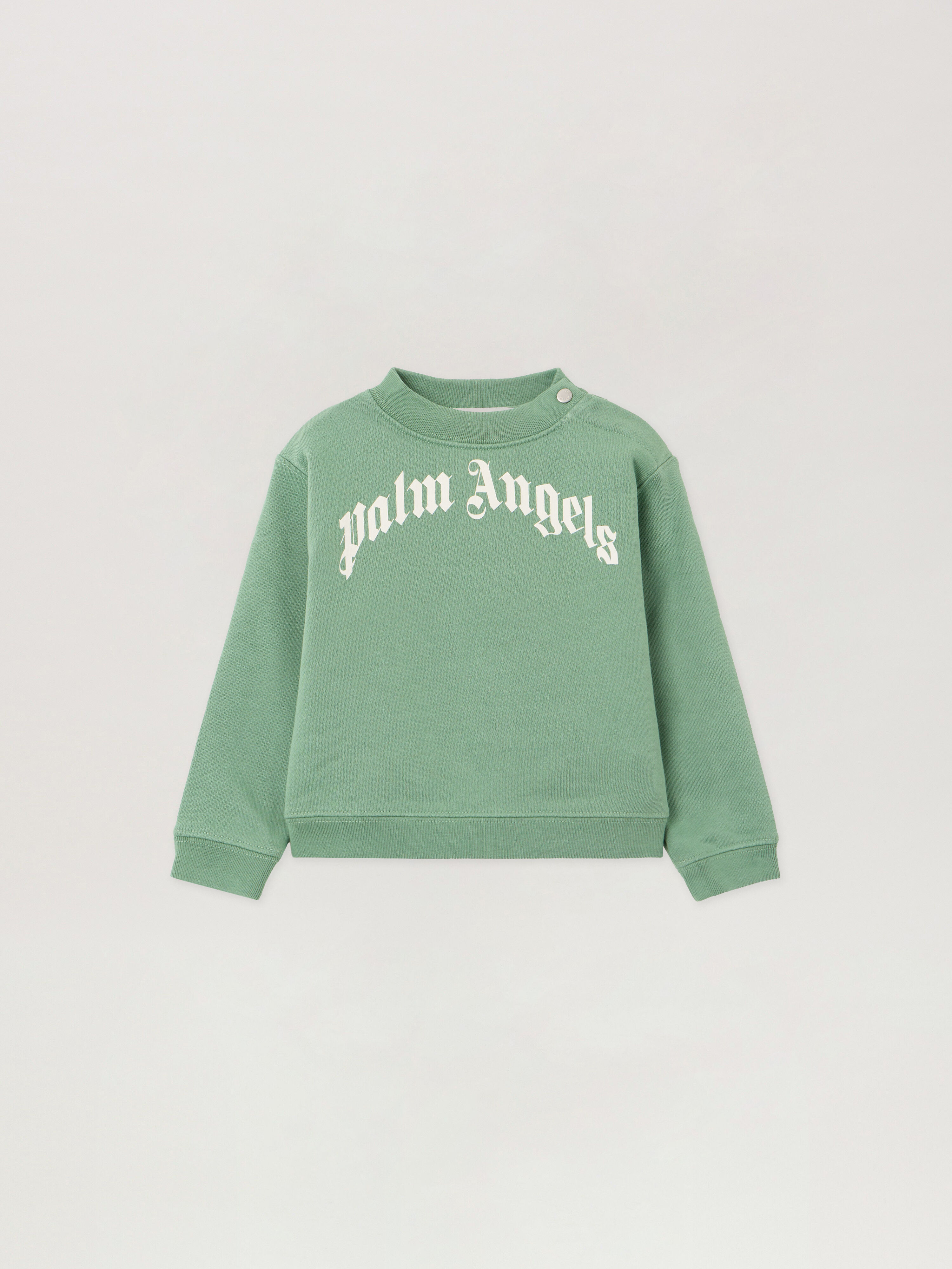 PALM ANGELS Curved Logo Crewneck LIGHT GREEN OFF WHITE PBXC001F25FLE002