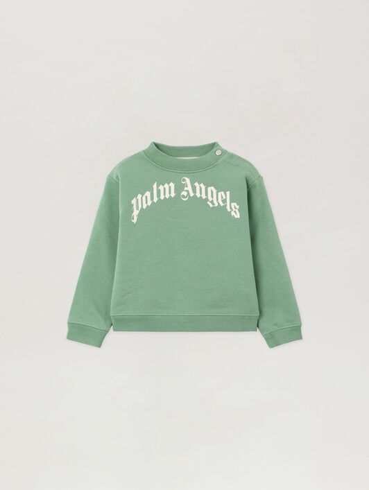 Curved Logo Crewneck PALM ANGELS Curved Logo Crewneck LIGHT GREEN OFF WHITE PBXC001F25FLE002