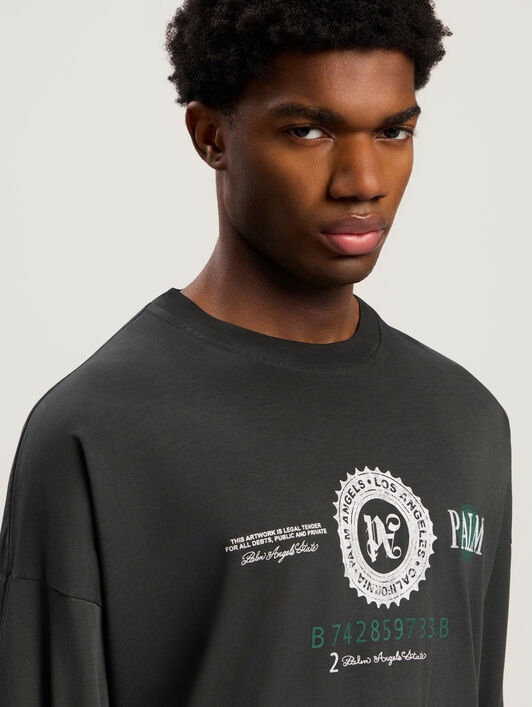PALM ANGELS Dollar Graphic Long Sleeve T-Shirt VINTAGE BLACK - LIGHT GREY PMAB05CF25JER001