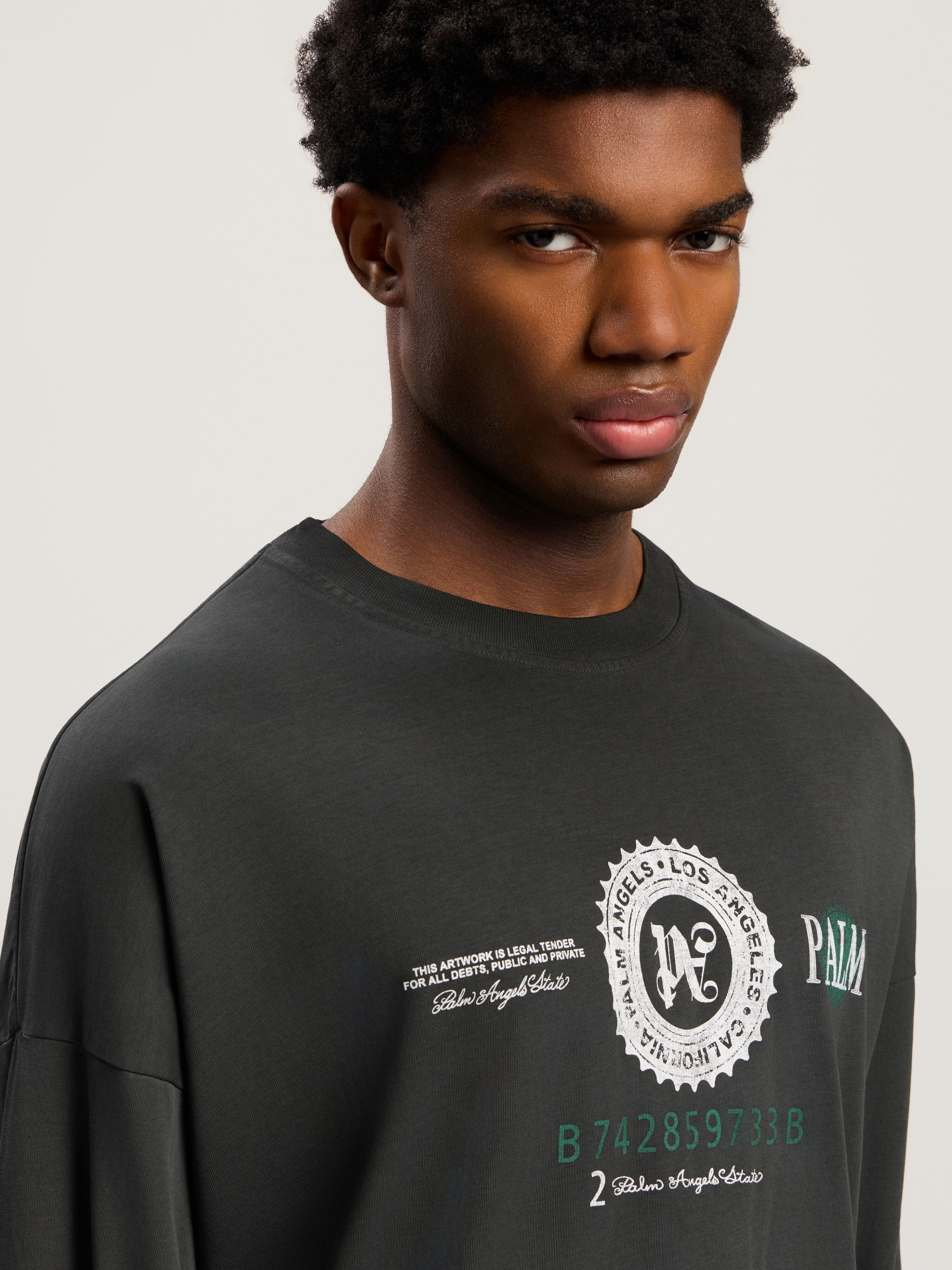 PALM ANGELS Dollar Graphic Long Sleeve T-Shirt VINTAGE BLACK - LIGHT GREY PMAB05CF25JER001
