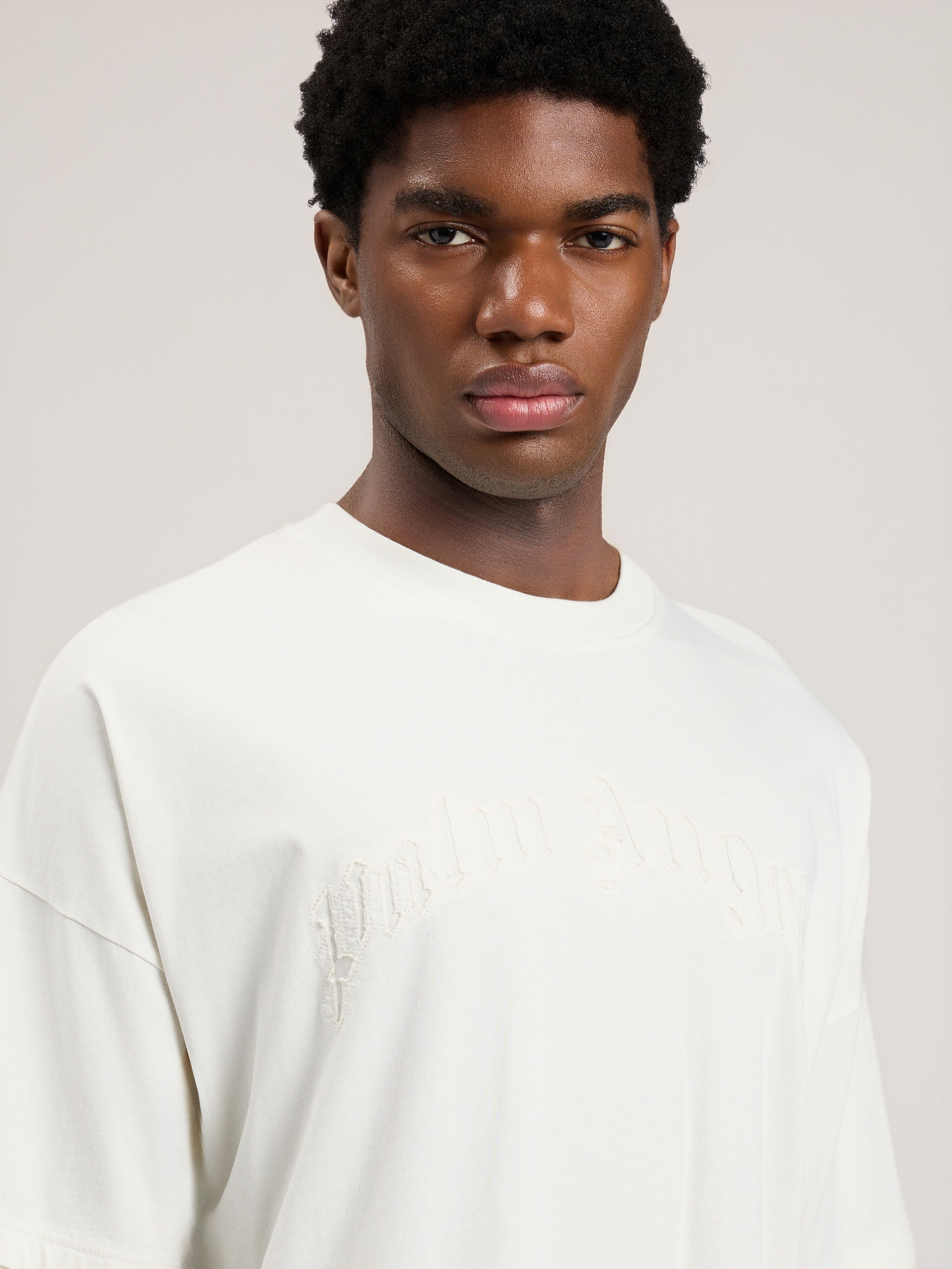 PALM ANGELS Curved Logo Loose Double T-Shirt OFF WHITE OFF WHITE PMAA10QS26JER001